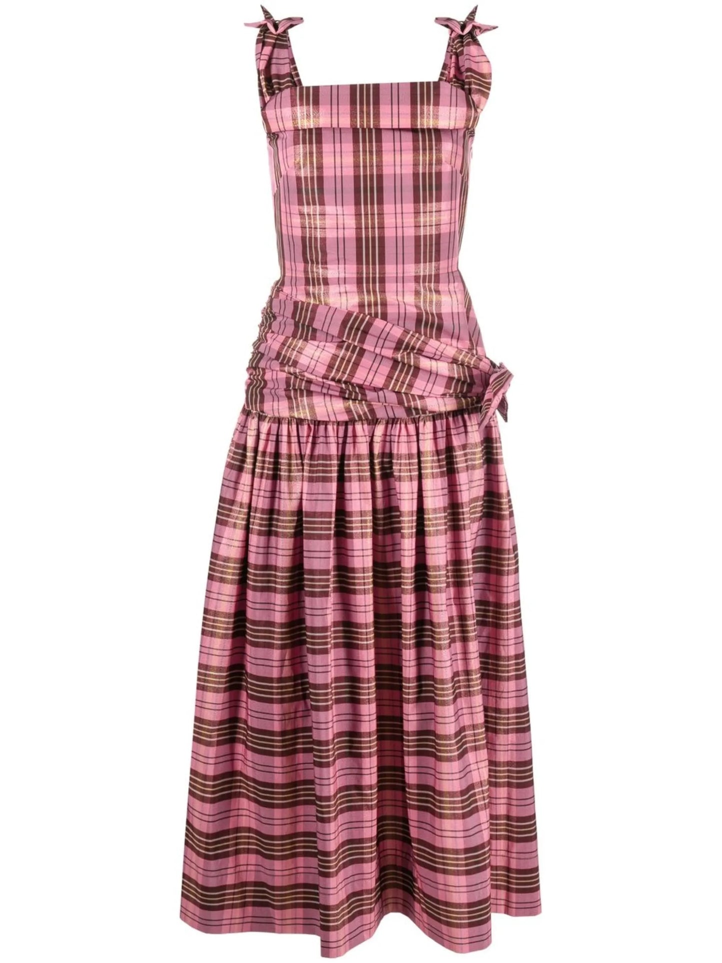 bow-detail tartan check dress