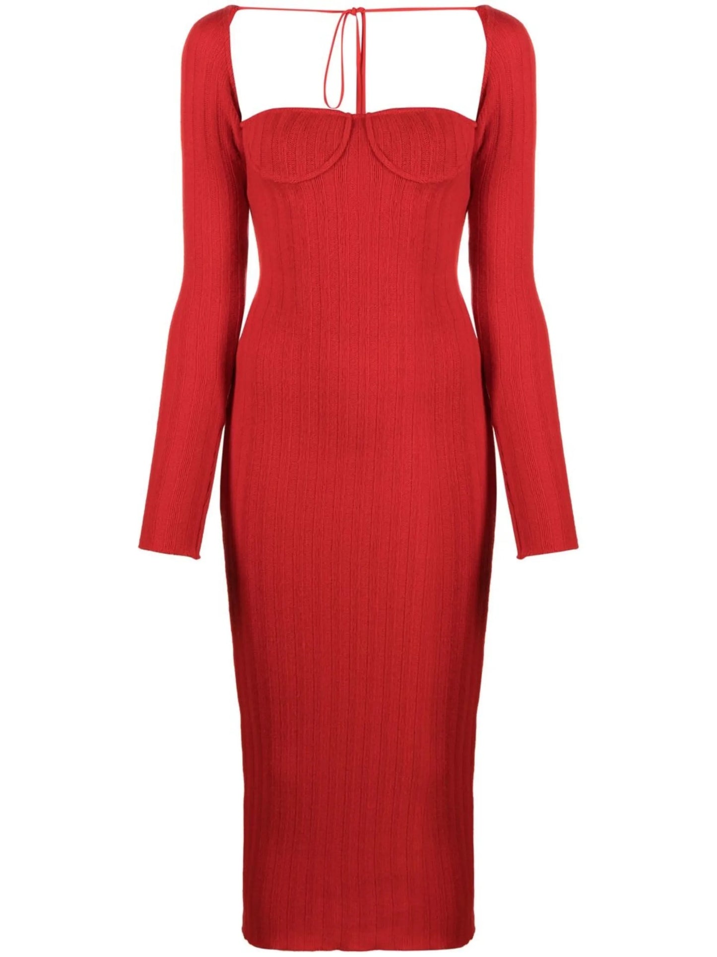 off-shoulder ribbed-knit midi dress