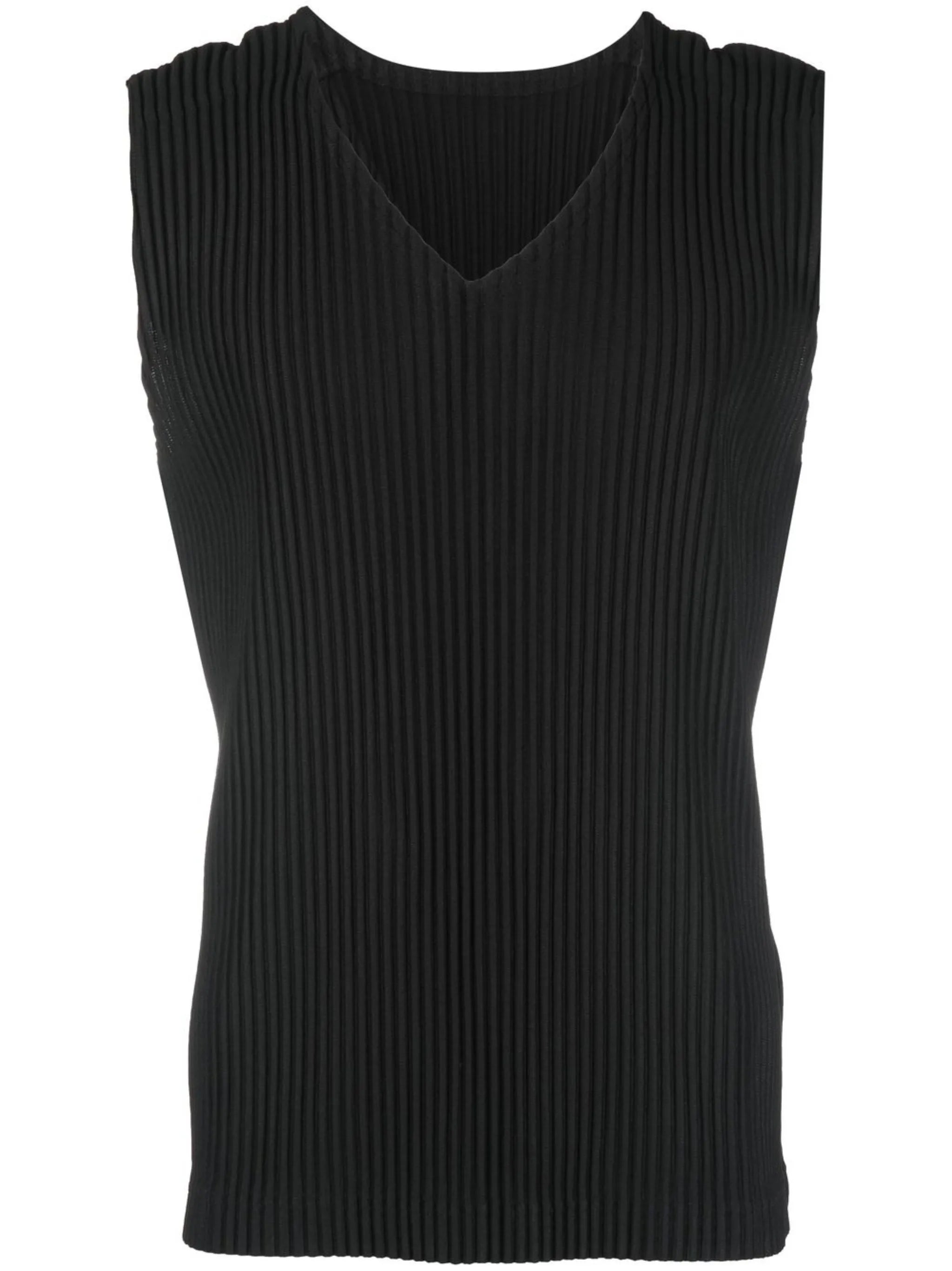fully-pleated V-neck vest