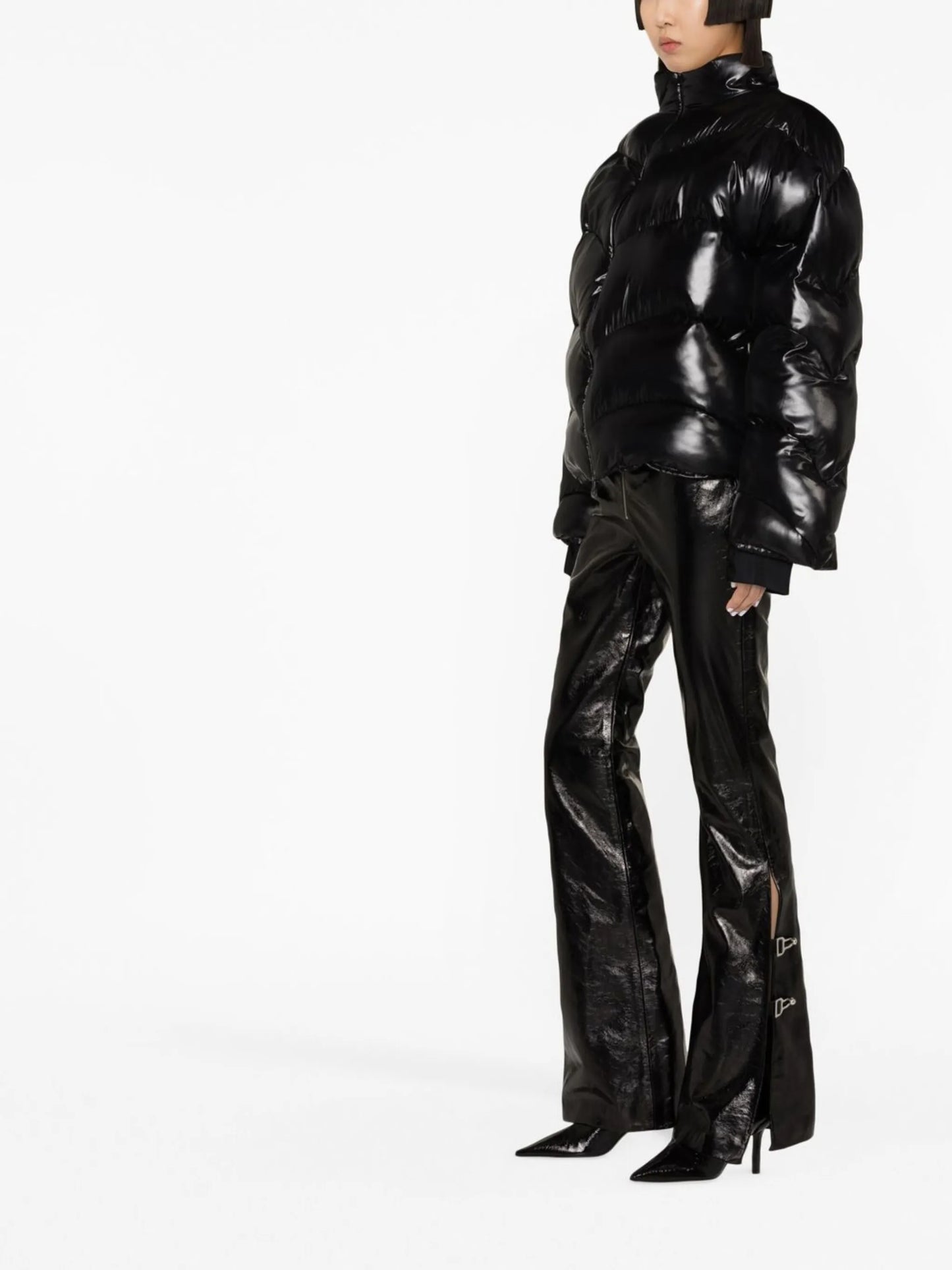 high-neck quilted puffer coat