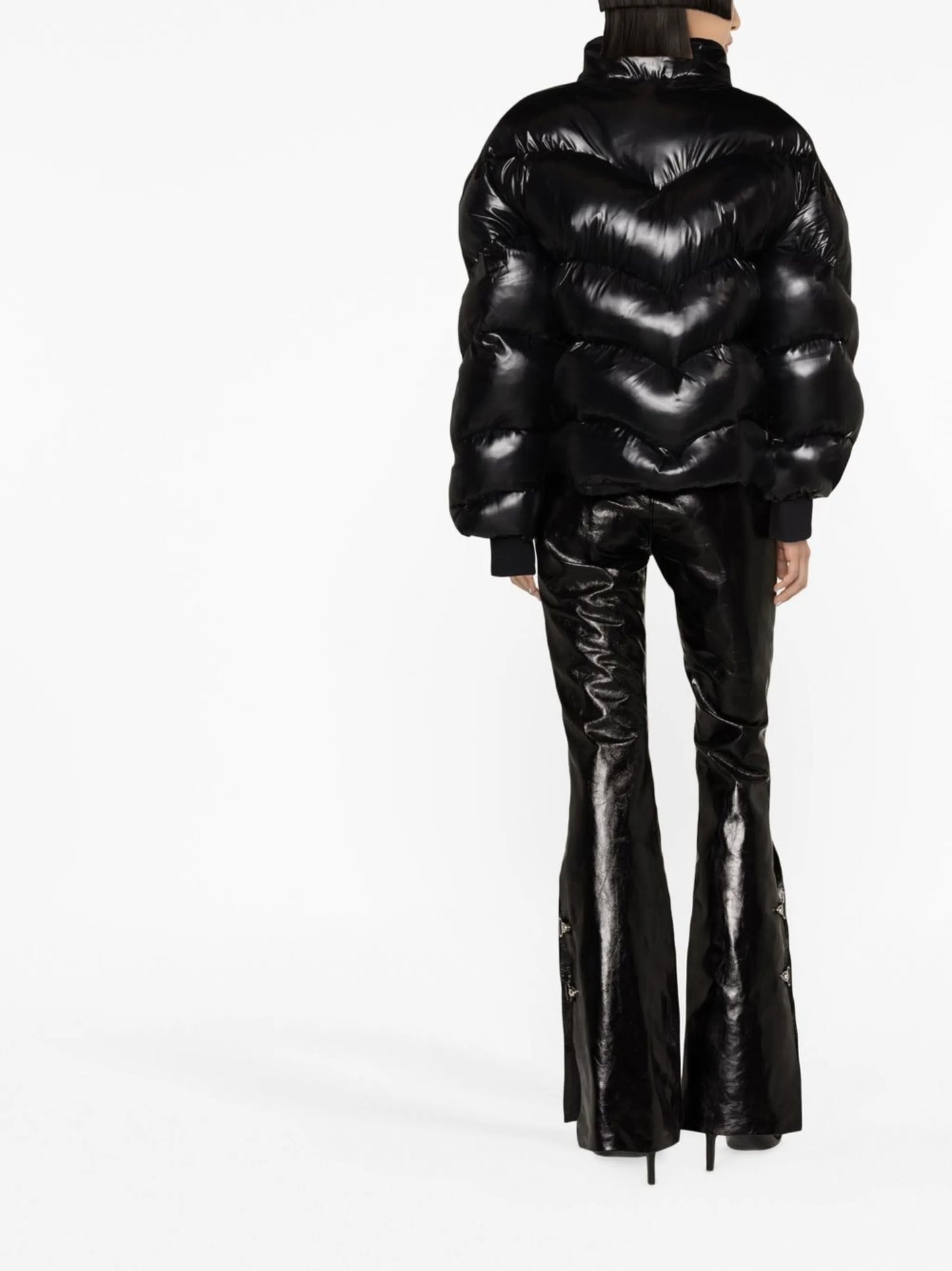 high-neck quilted puffer coat
