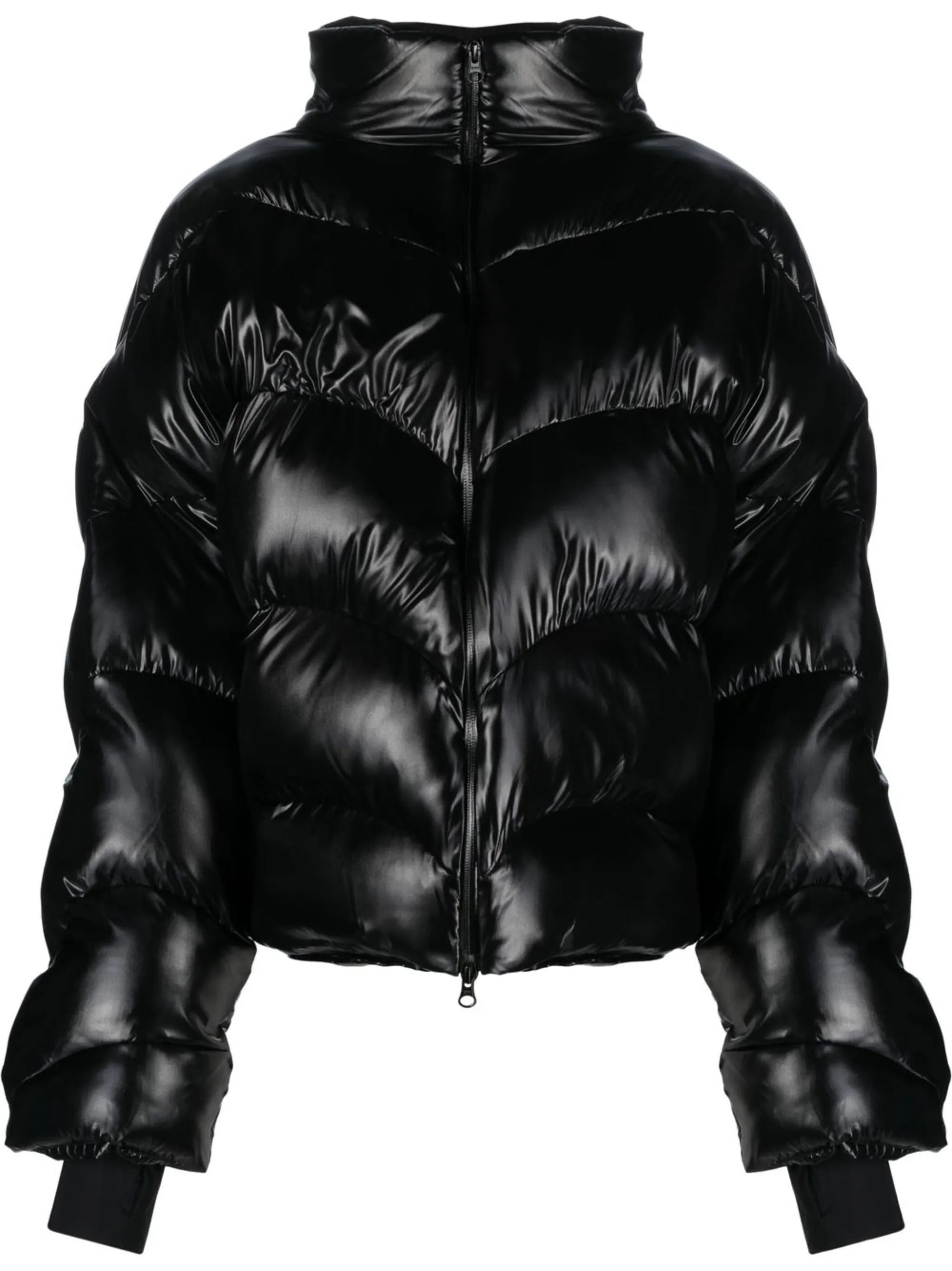 high-neck quilted puffer coat
