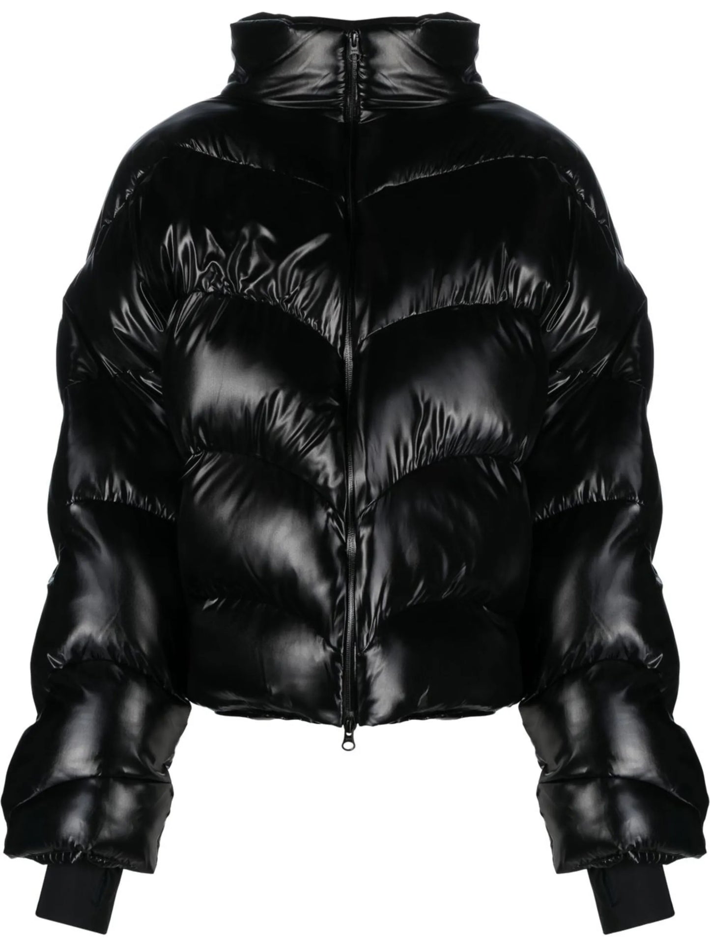 high-neck quilted puffer coat