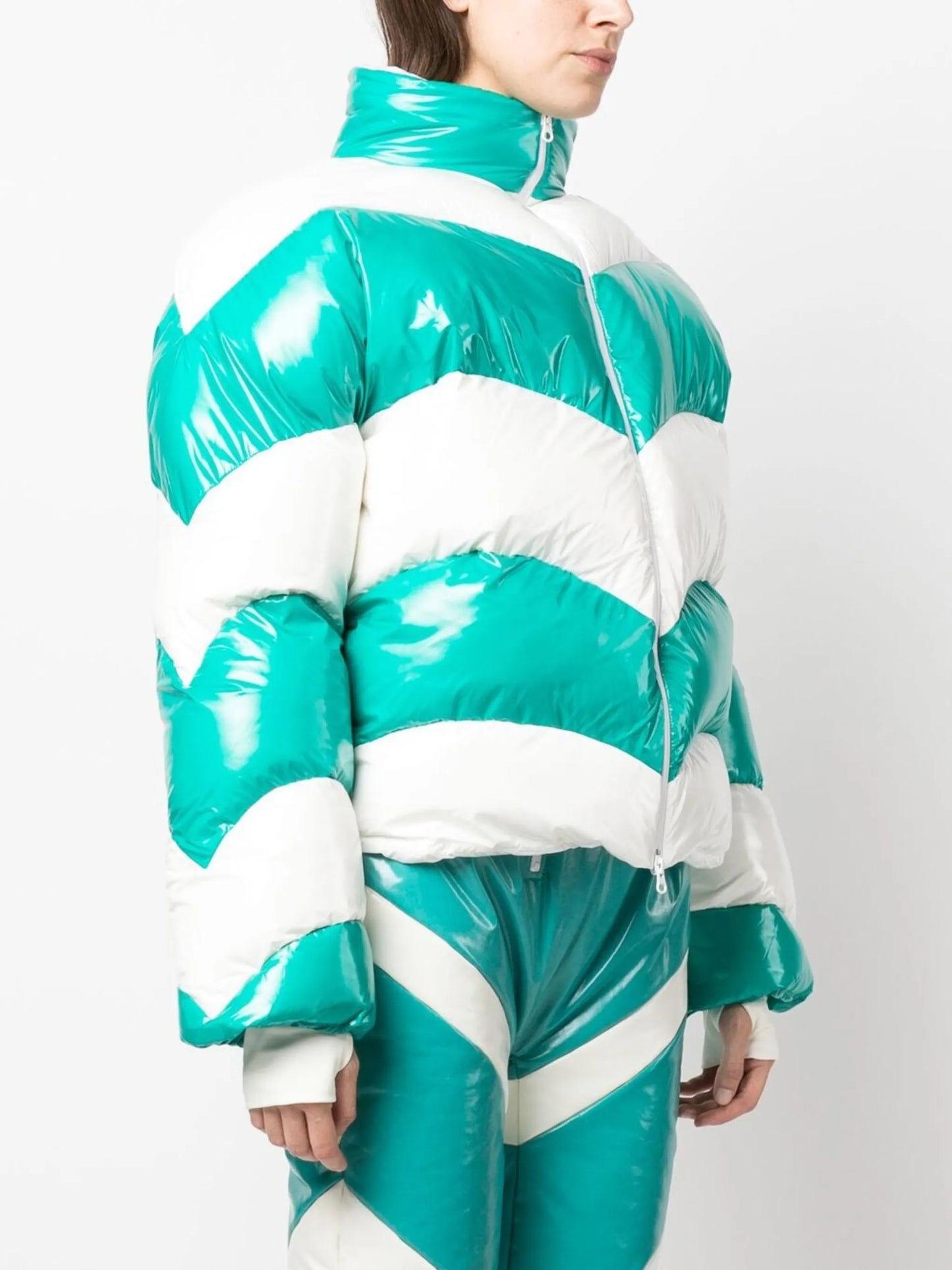 striped high-neck puffer coat