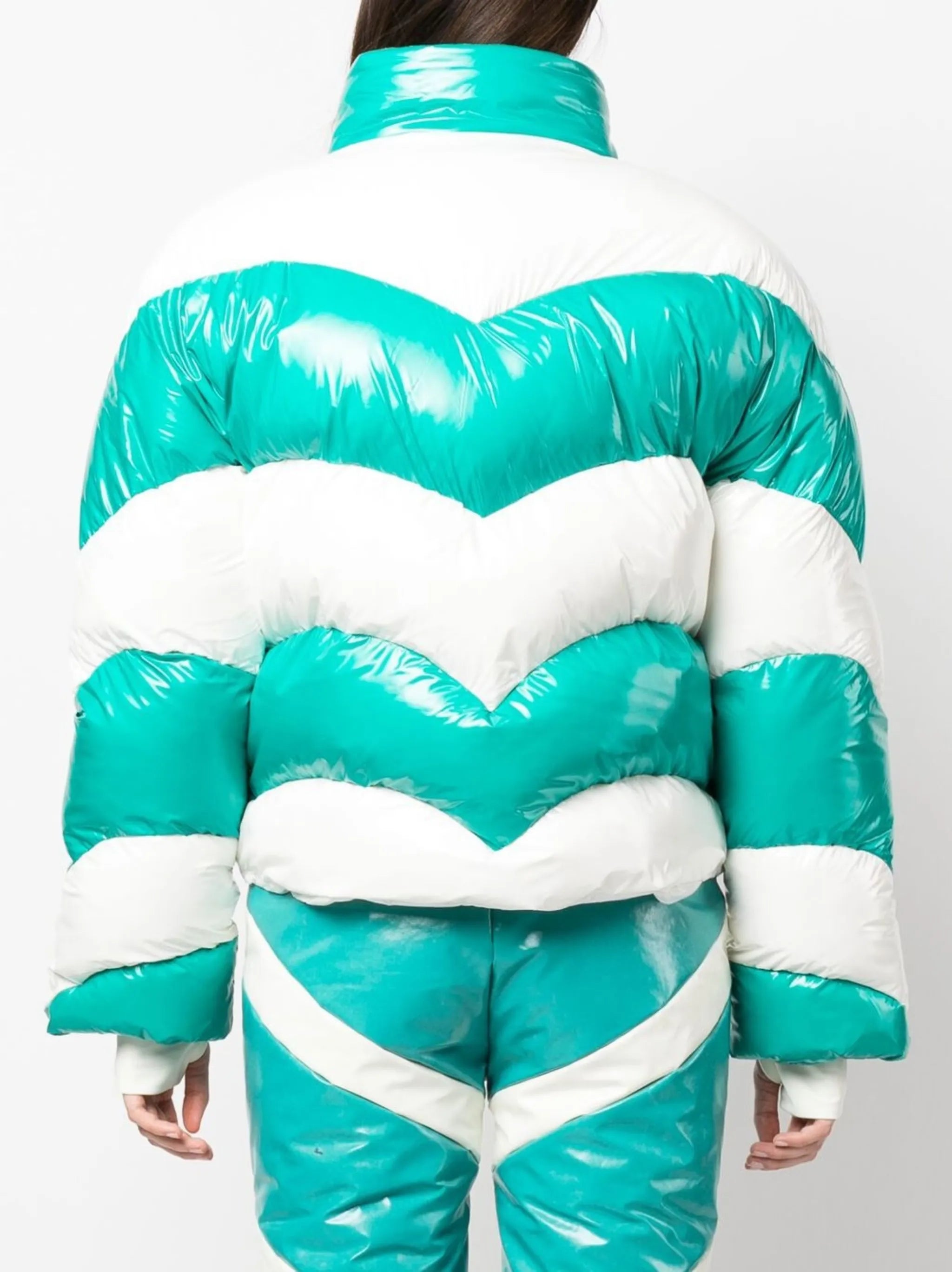 striped high-neck puffer coat