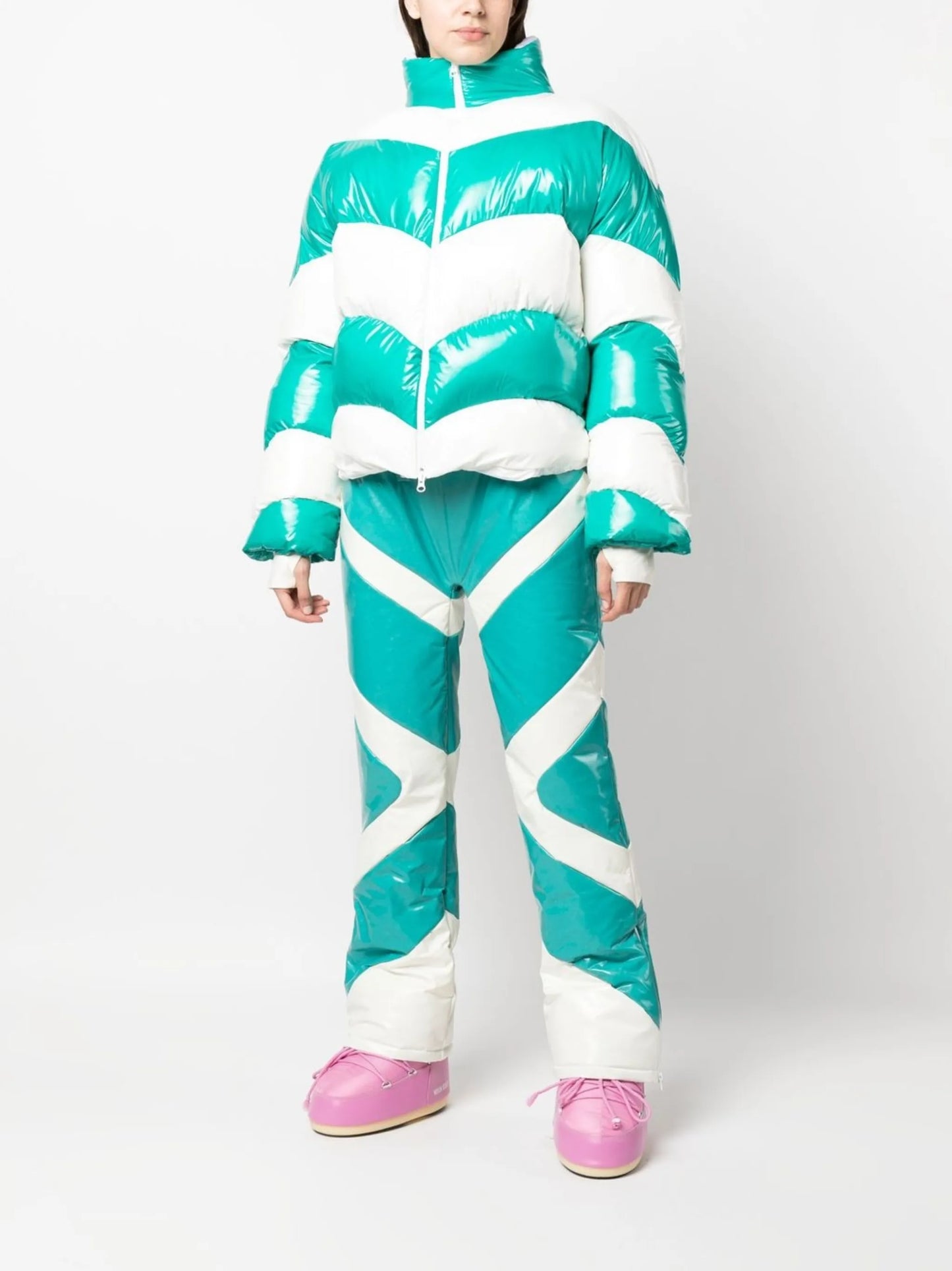 striped high-neck puffer coat