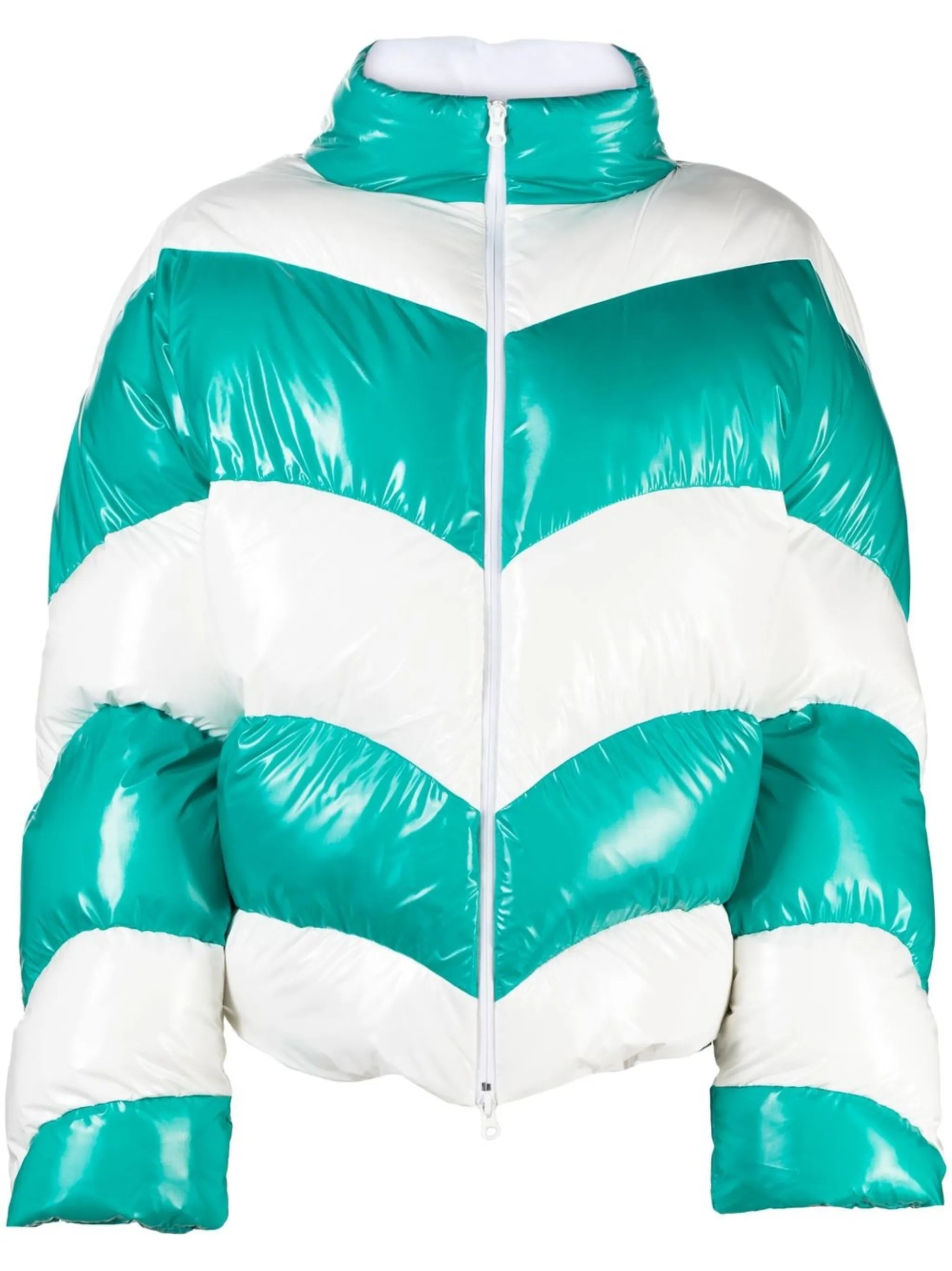 striped high-neck puffer coat