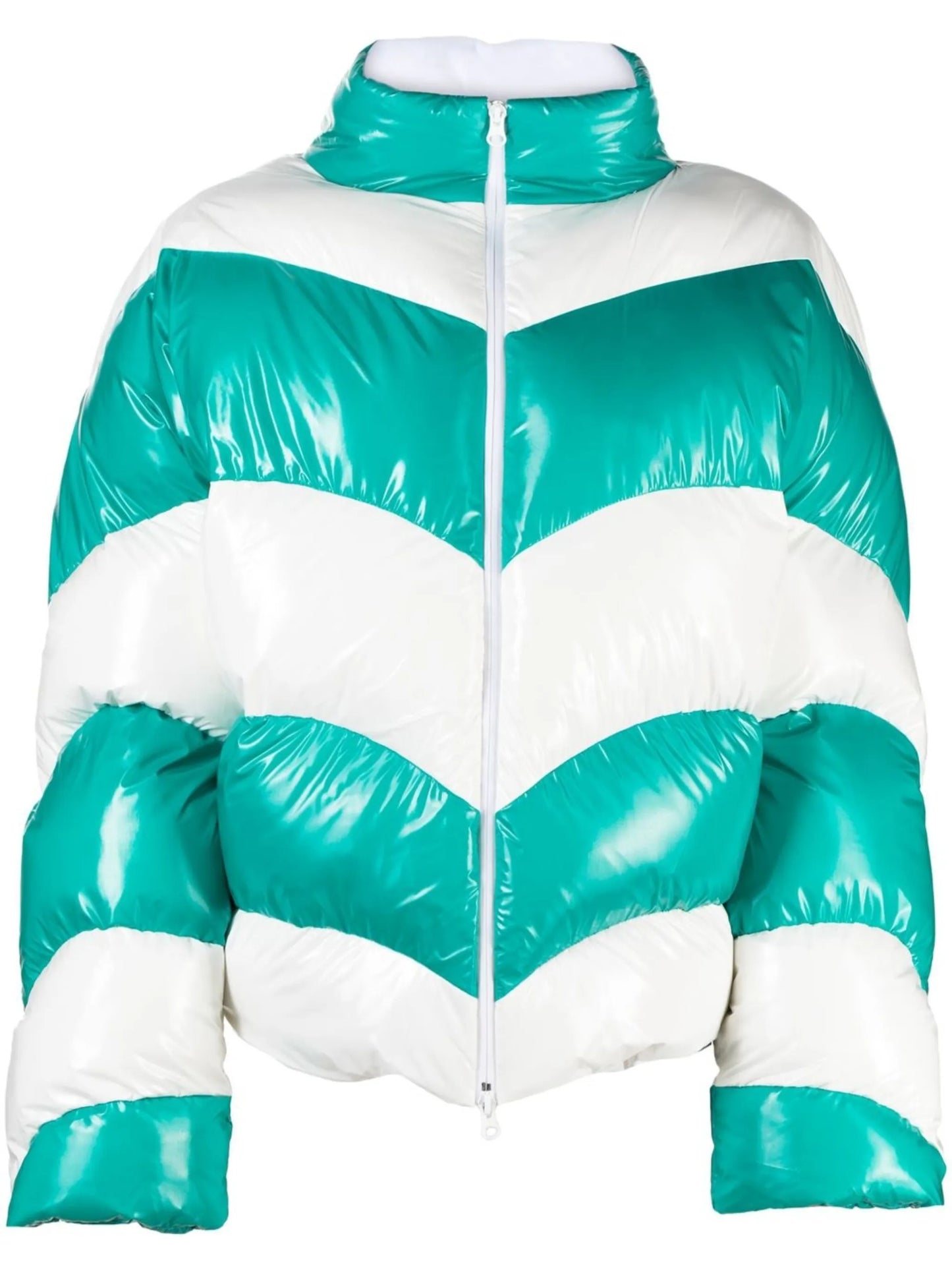striped high-neck puffer coat