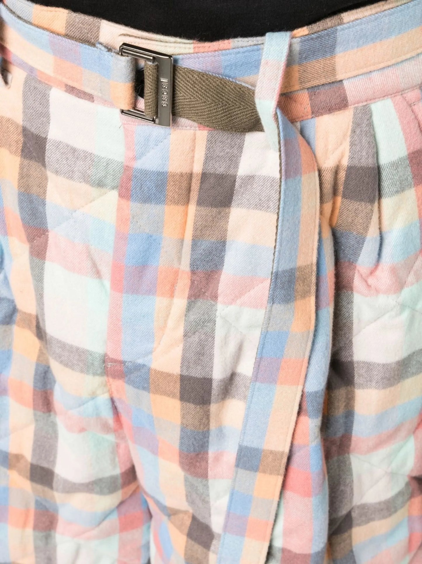 check-patter belted-waist shorts