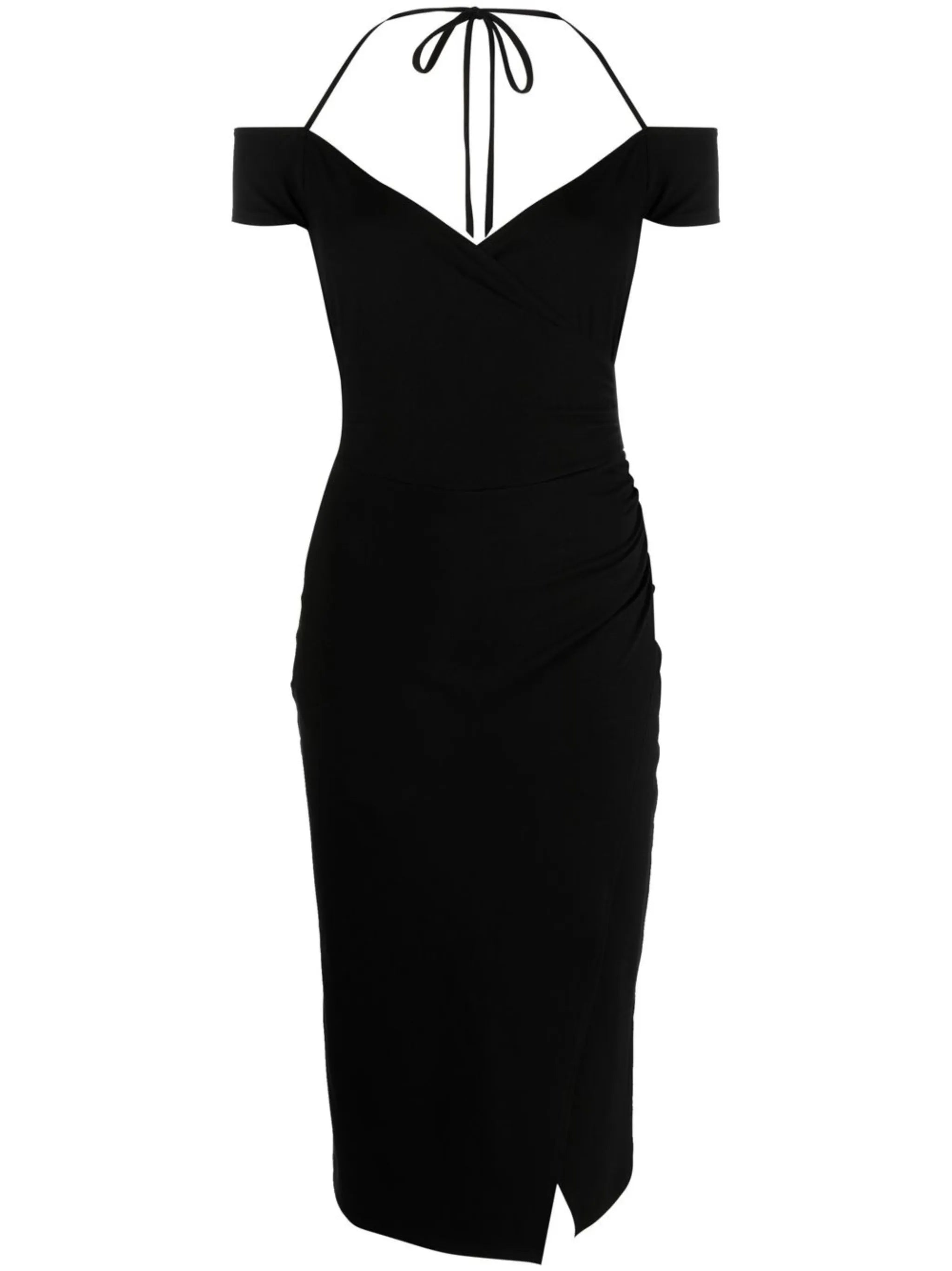 Kirah halterneck off-shoulder midi dress