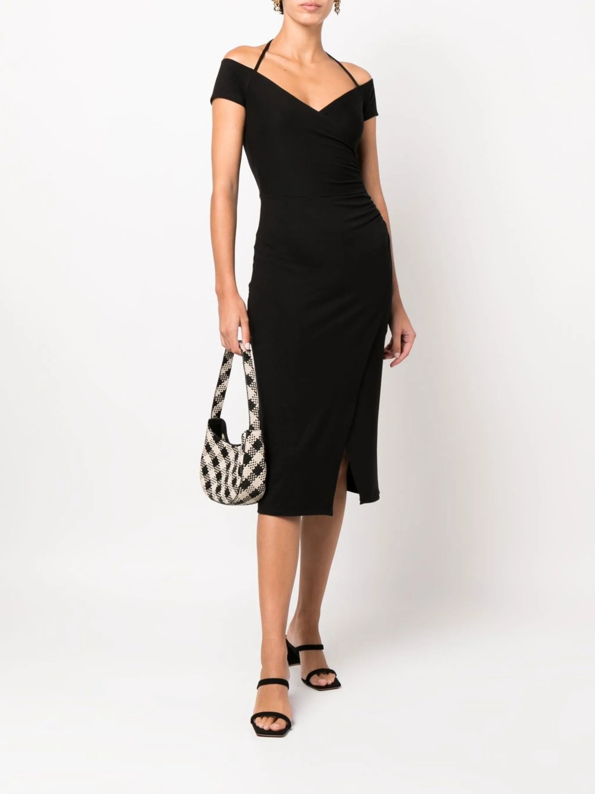 Kirah halterneck off-shoulder midi dress