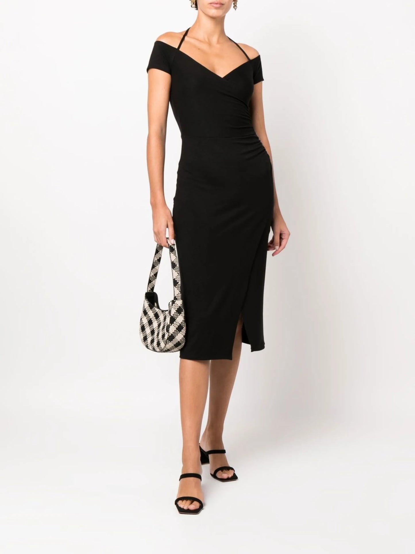 Kirah halterneck off-shoulder midi dress