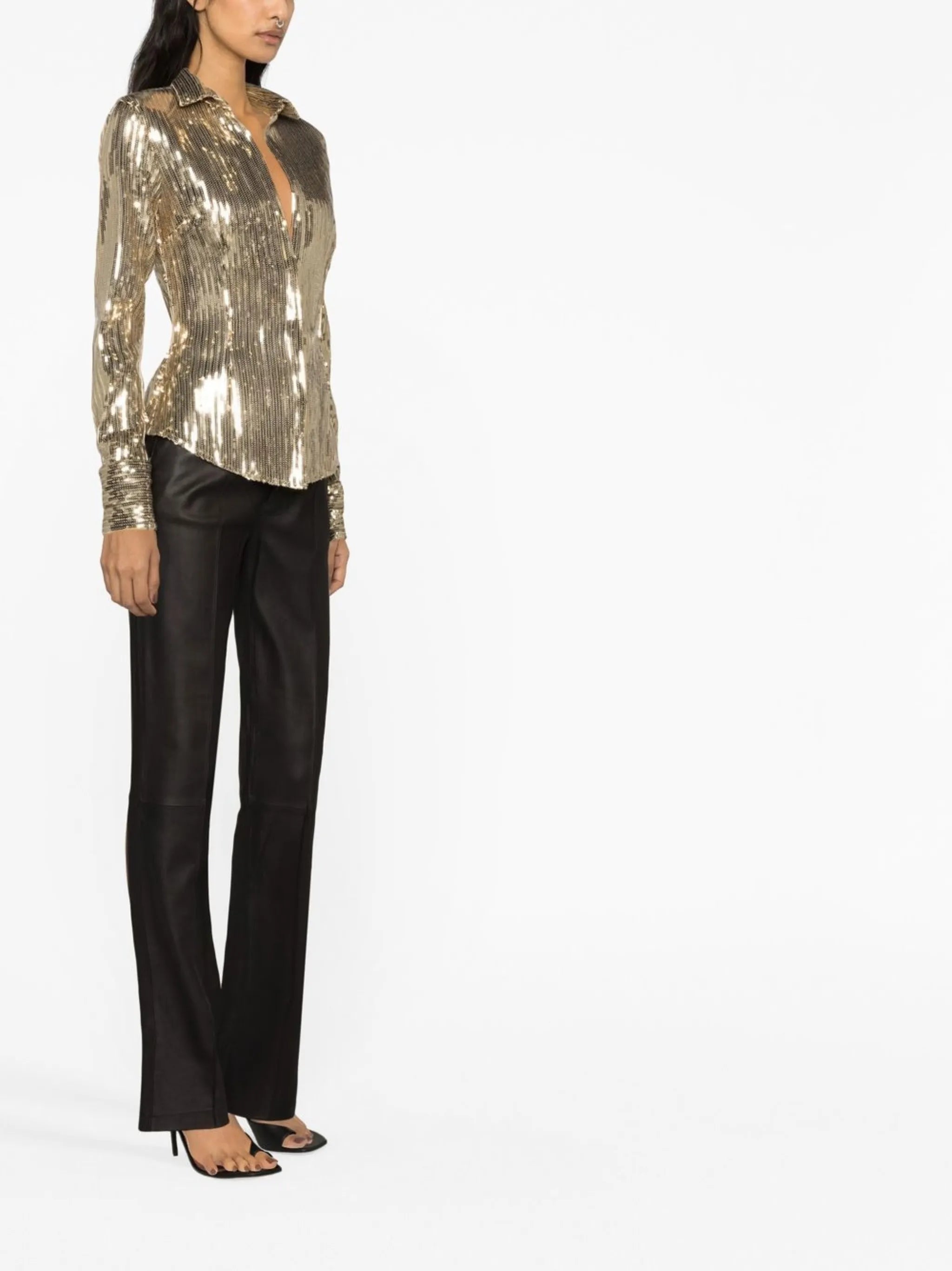 spread-collar sequin shirt