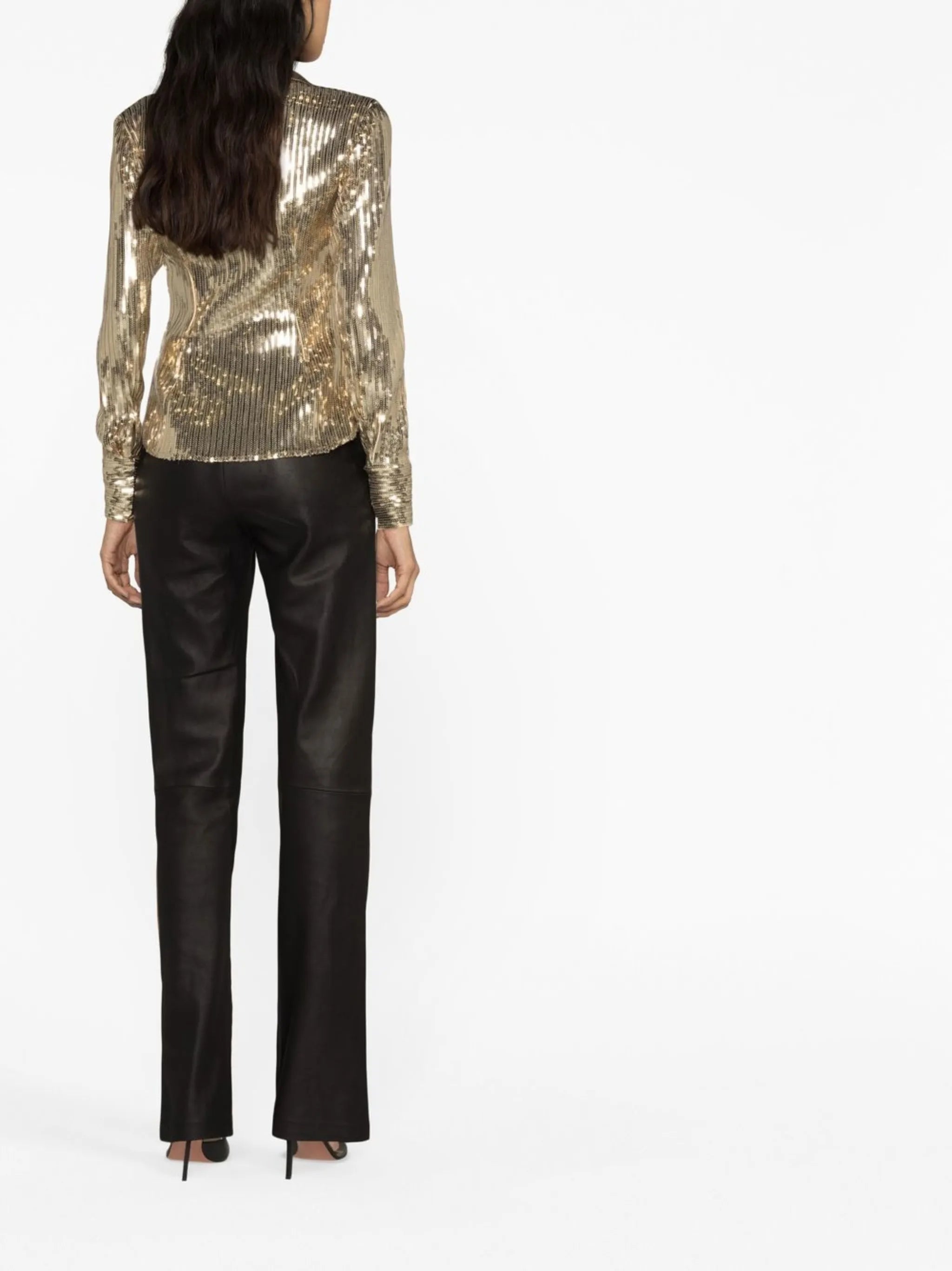 spread-collar sequin shirt