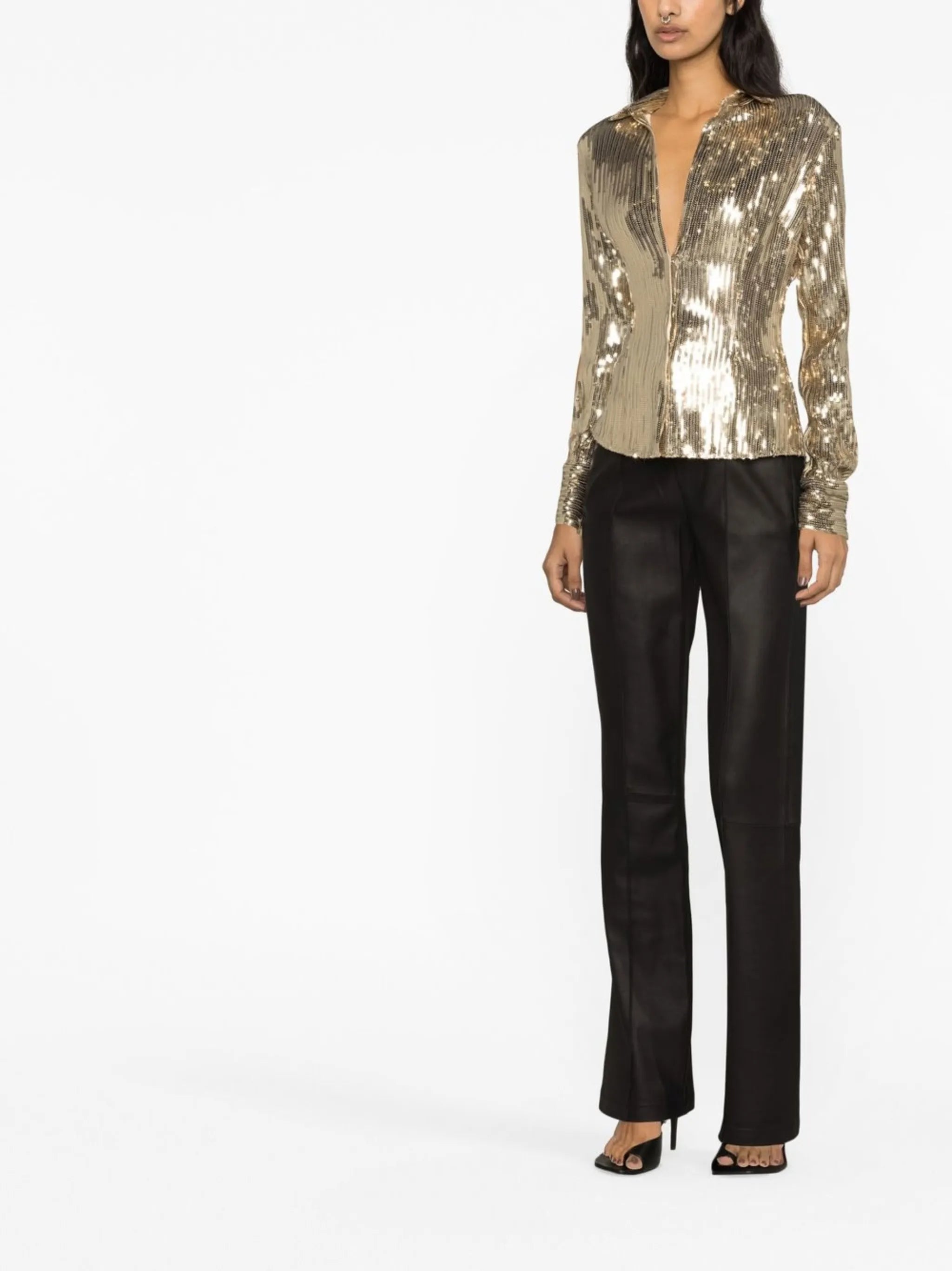 spread-collar sequin shirt
