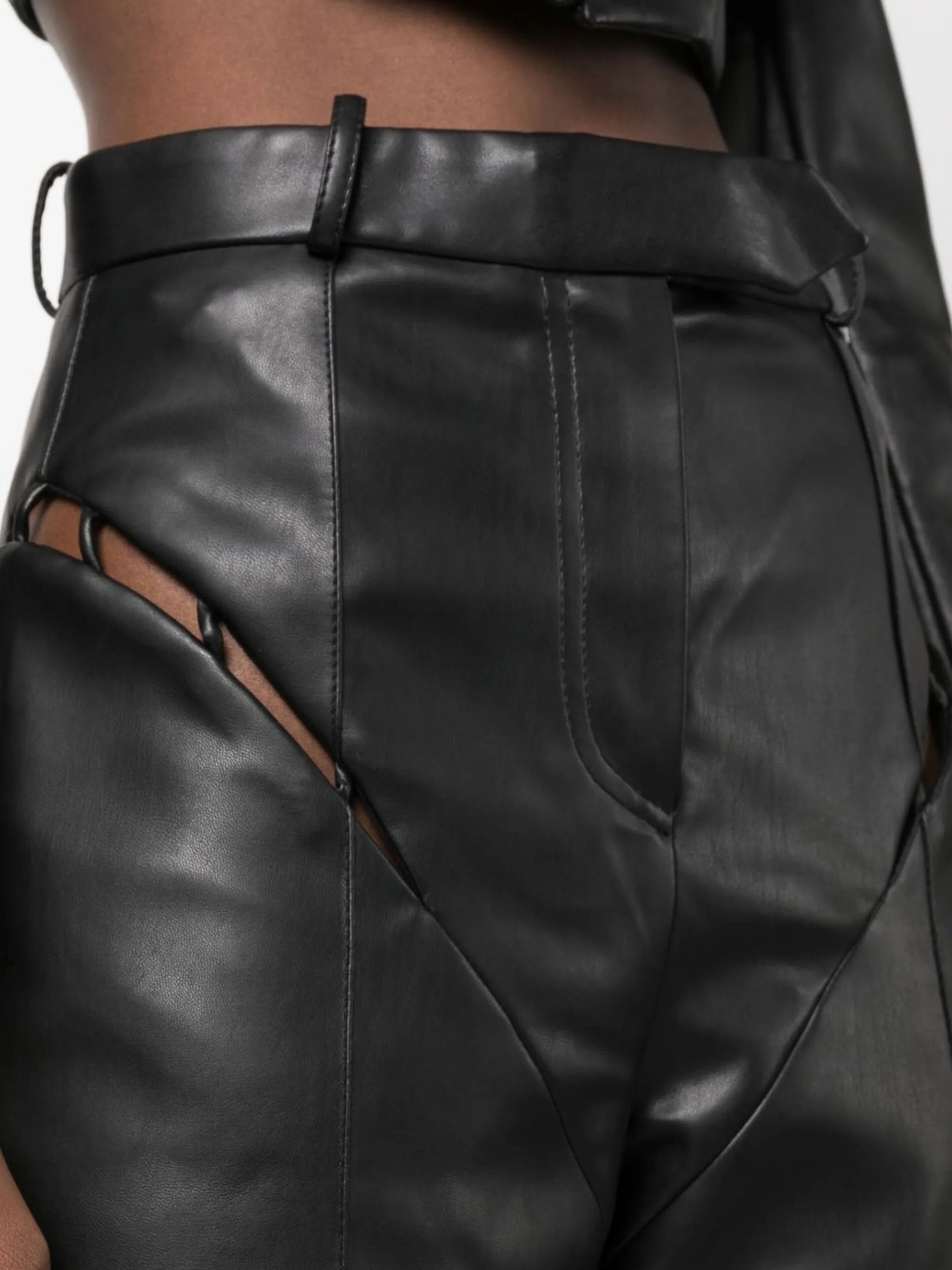 cut-out faux-leather pants