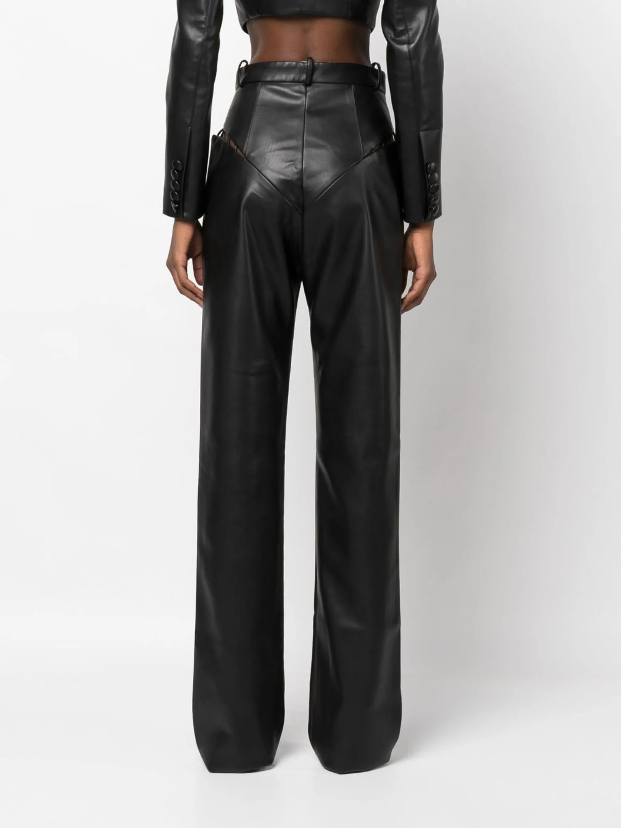 cut-out faux-leather pants