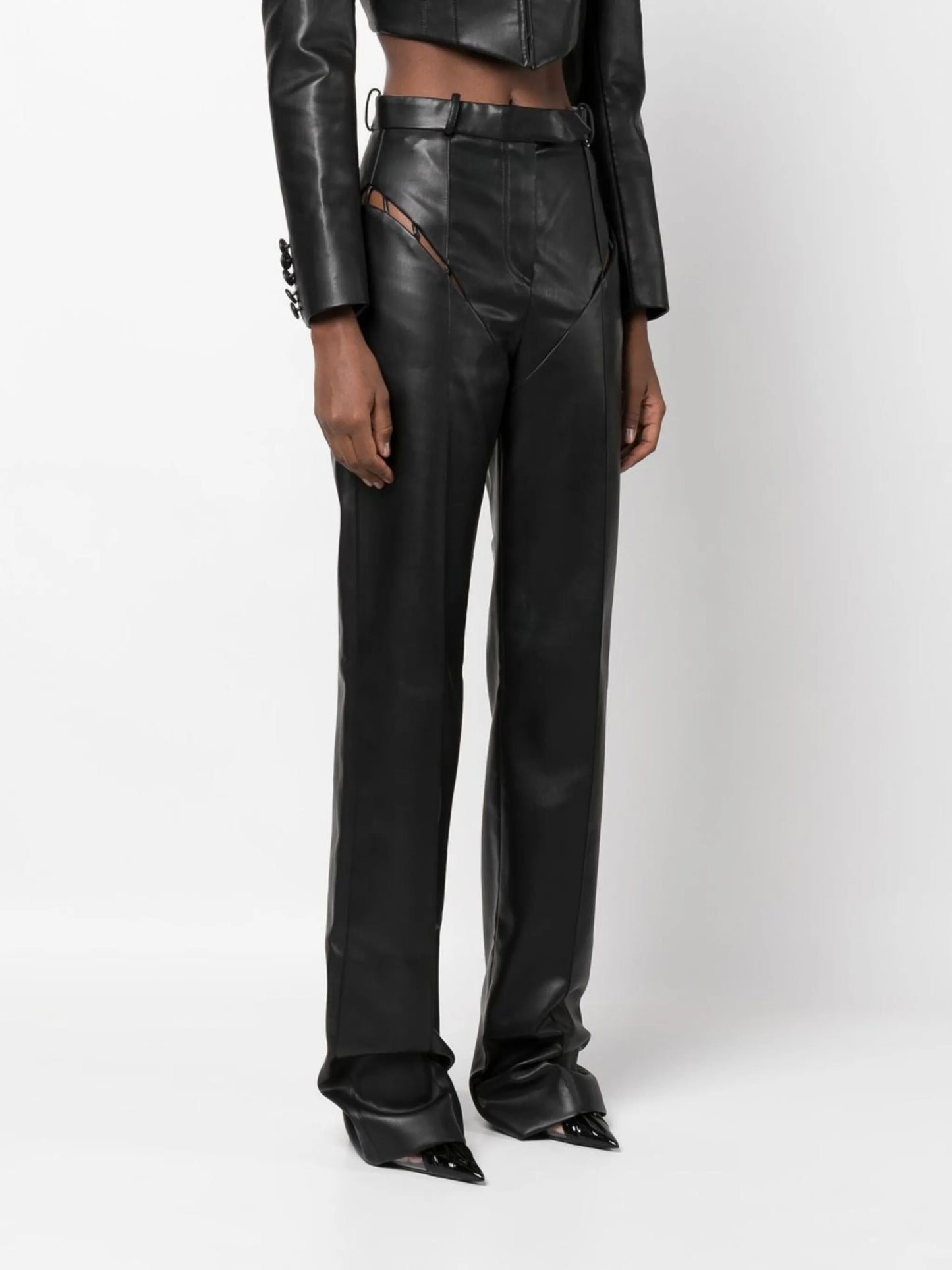cut-out faux-leather pants