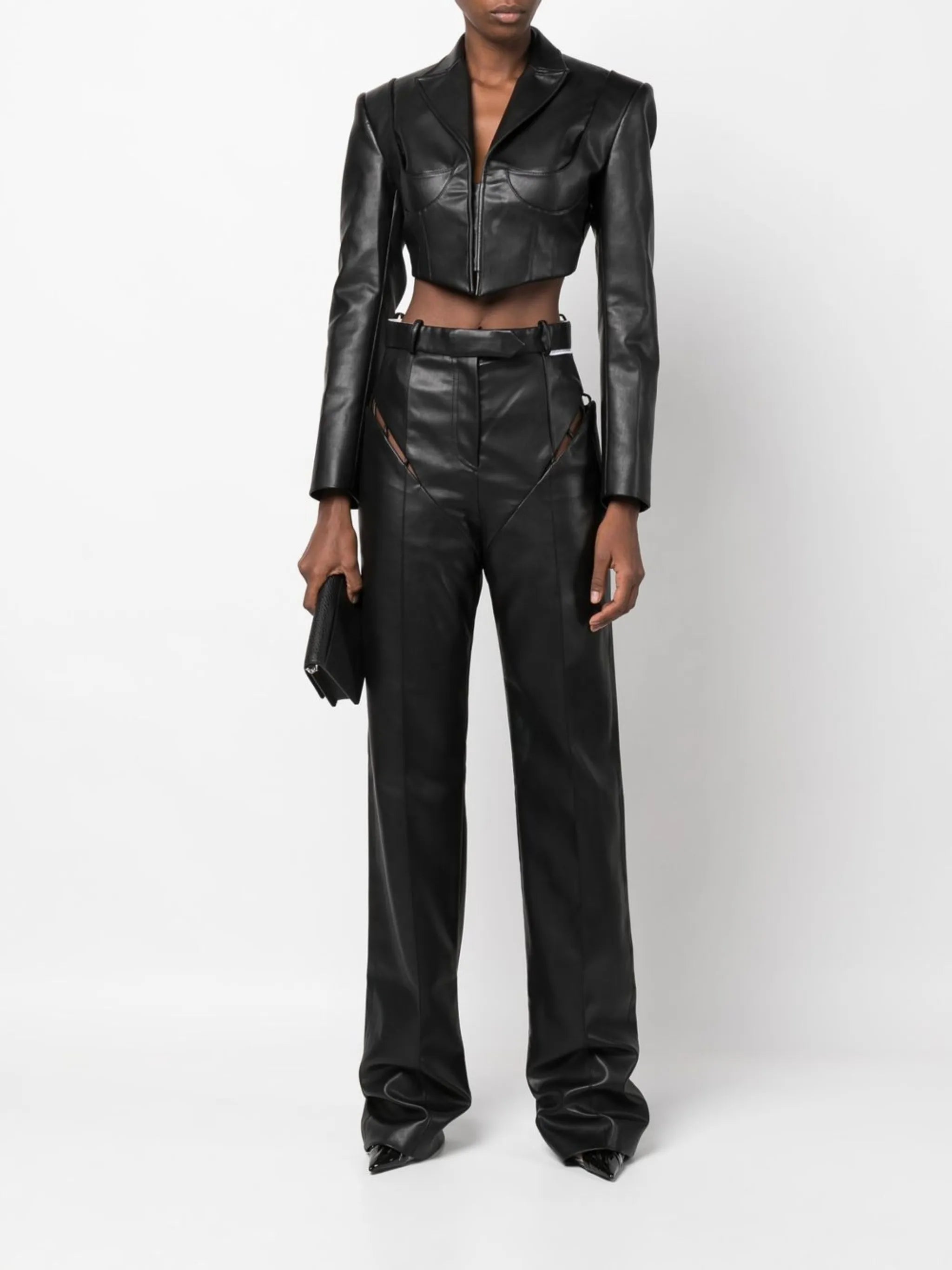 cut-out faux-leather pants
