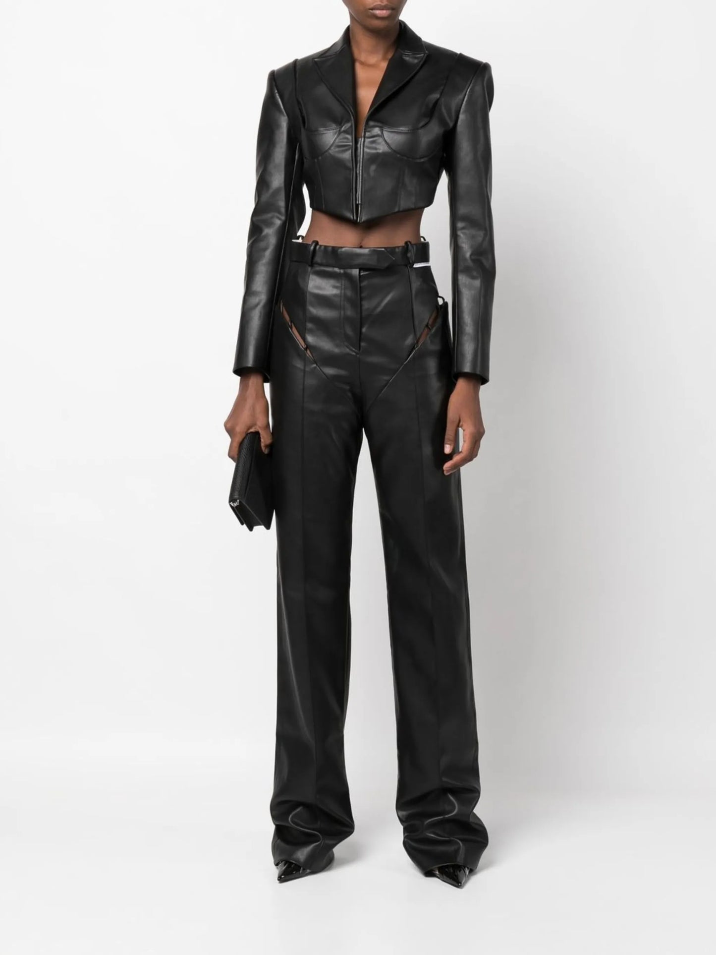 cut-out faux-leather pants