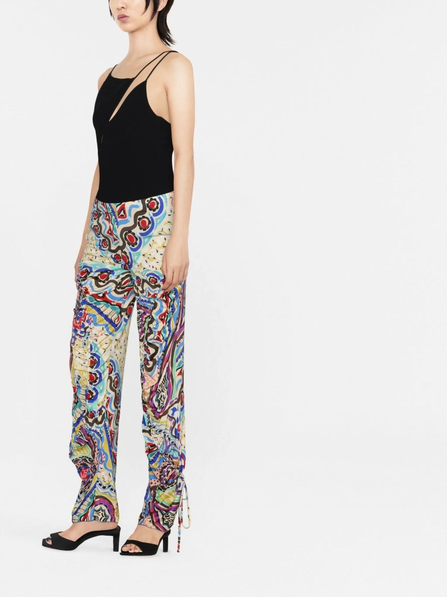 abstract-print ruched trousers