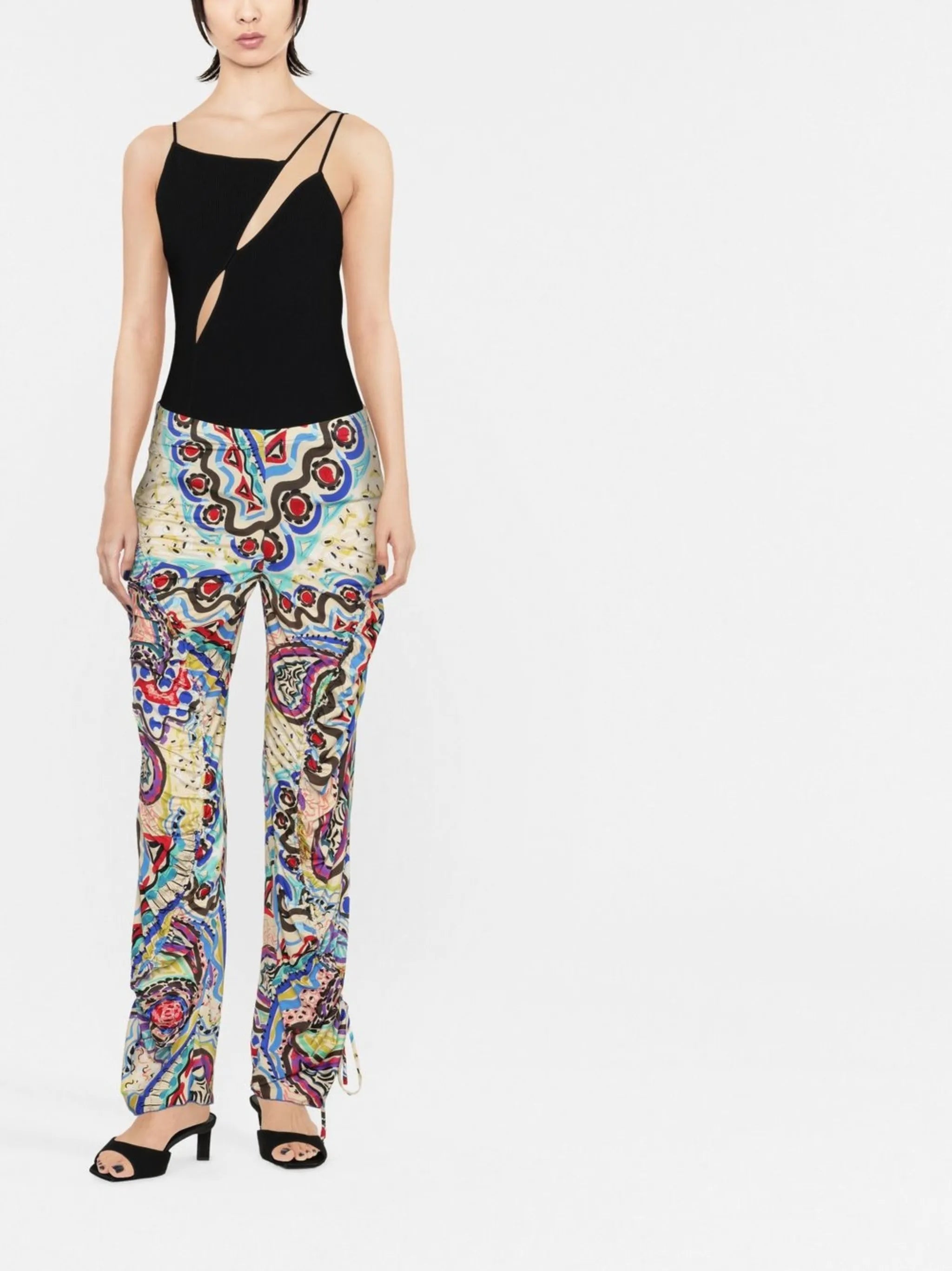 abstract-print ruched trousers