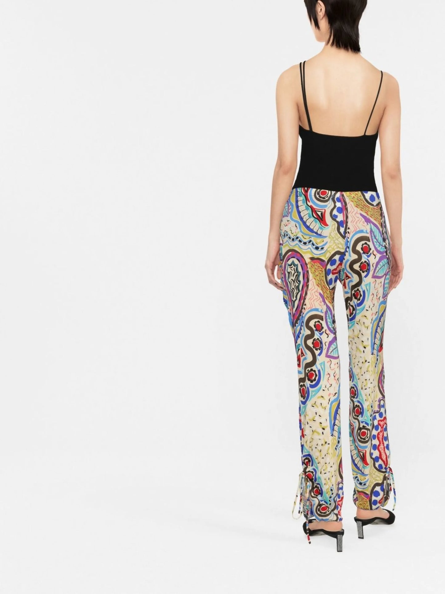 abstract-print ruched trousers