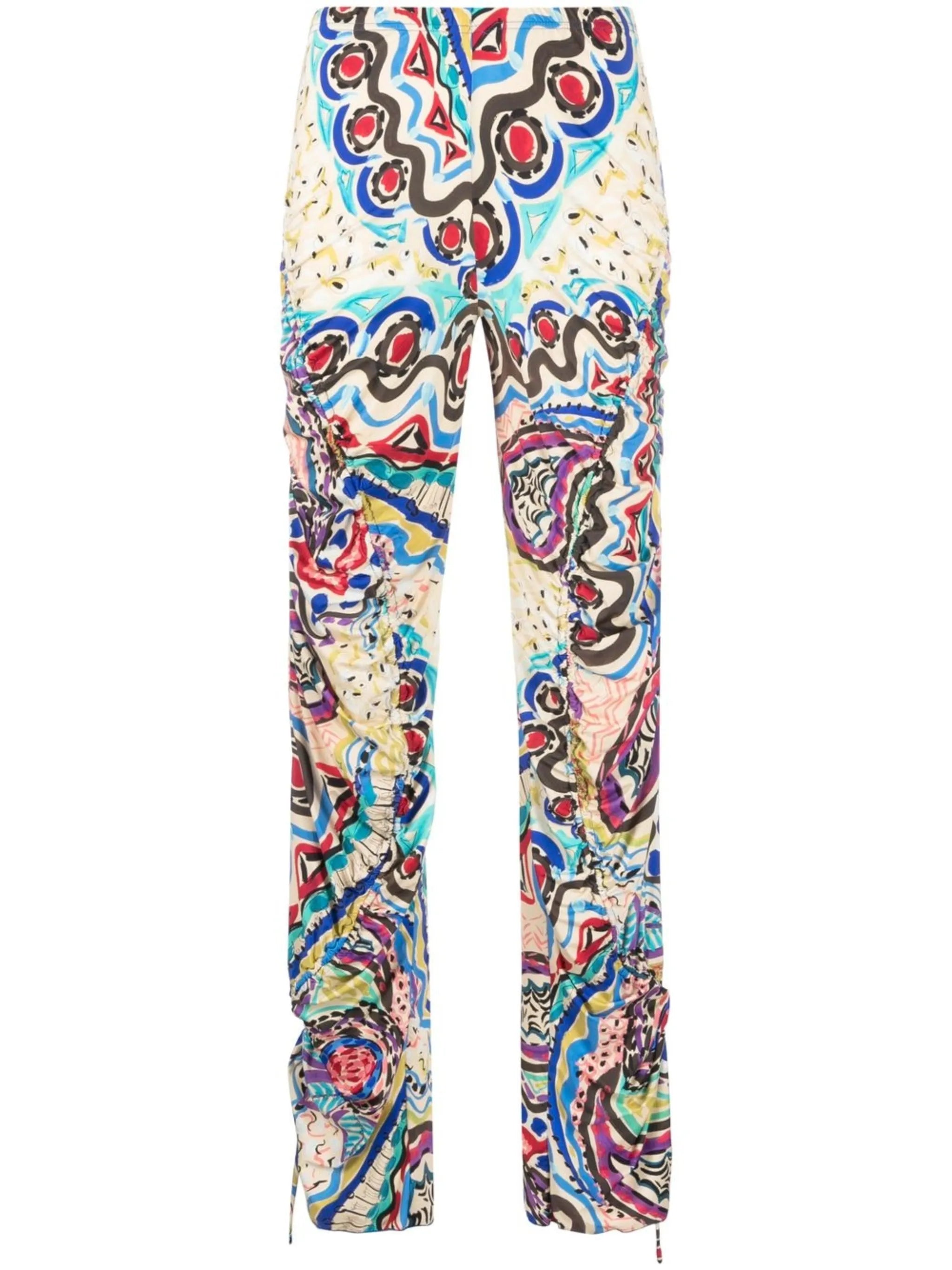 abstract-print ruched trousers