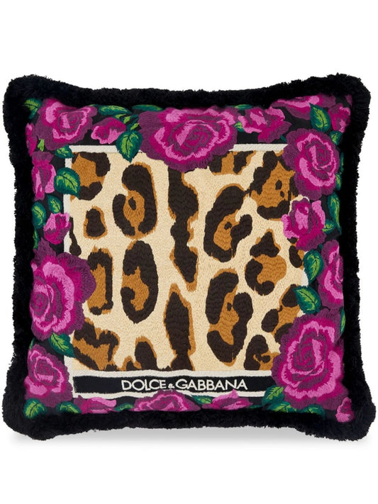 leopard-print embroidered small cushion