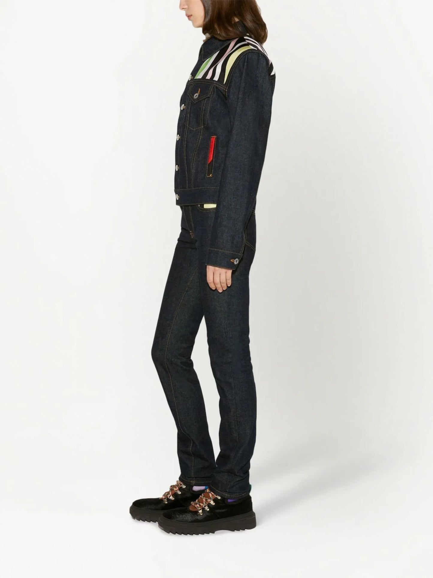 Marmo-print contrast-panel denim jacket