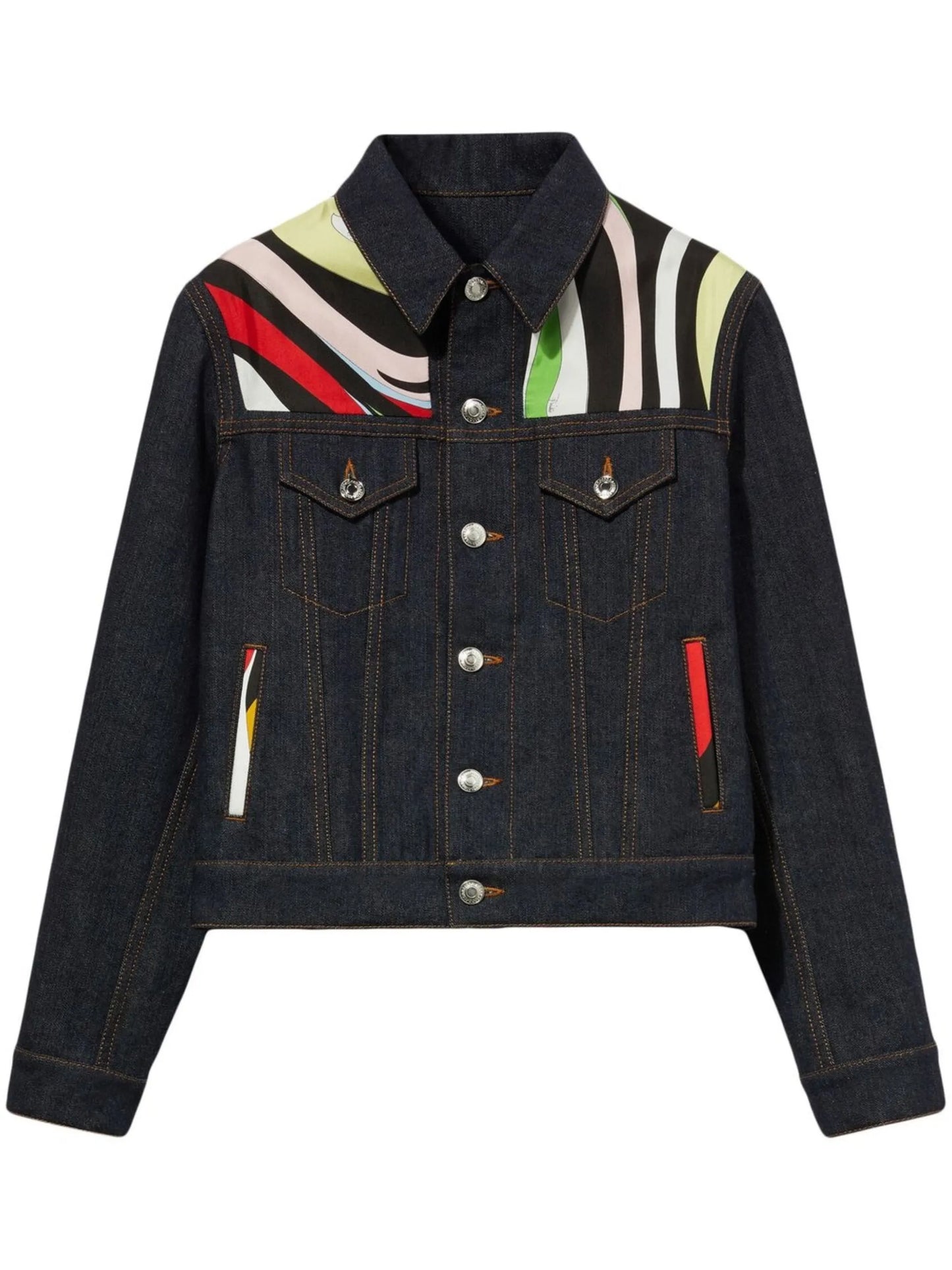 Marmo-print contrast-panel denim jacket