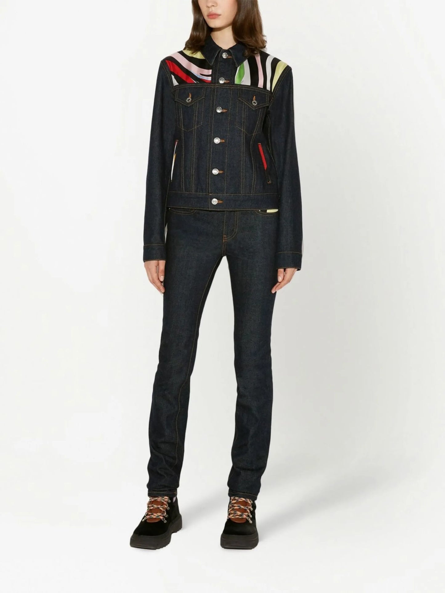 Marmo-print contrast-panel denim jacket