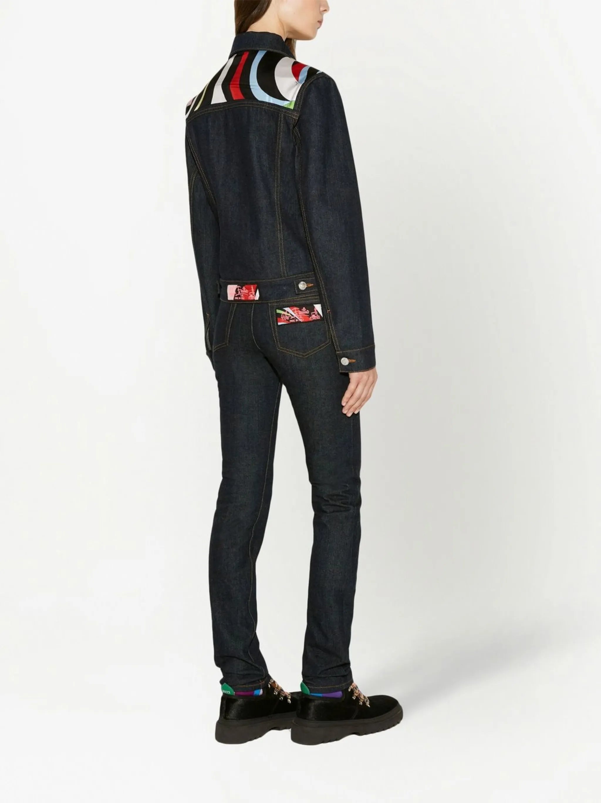 Marmo-print contrast-panel denim jacket
