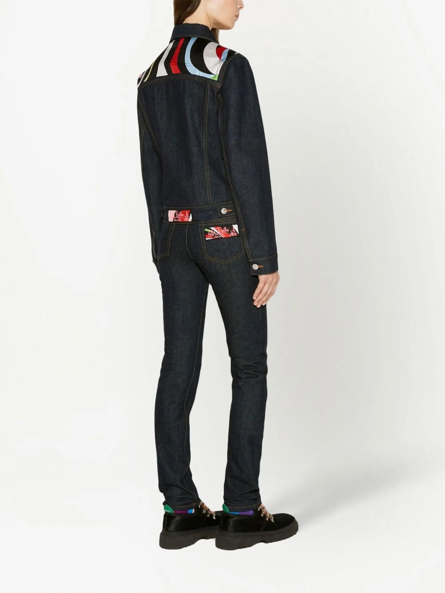 Marmo-print contrast-panel denim jacket