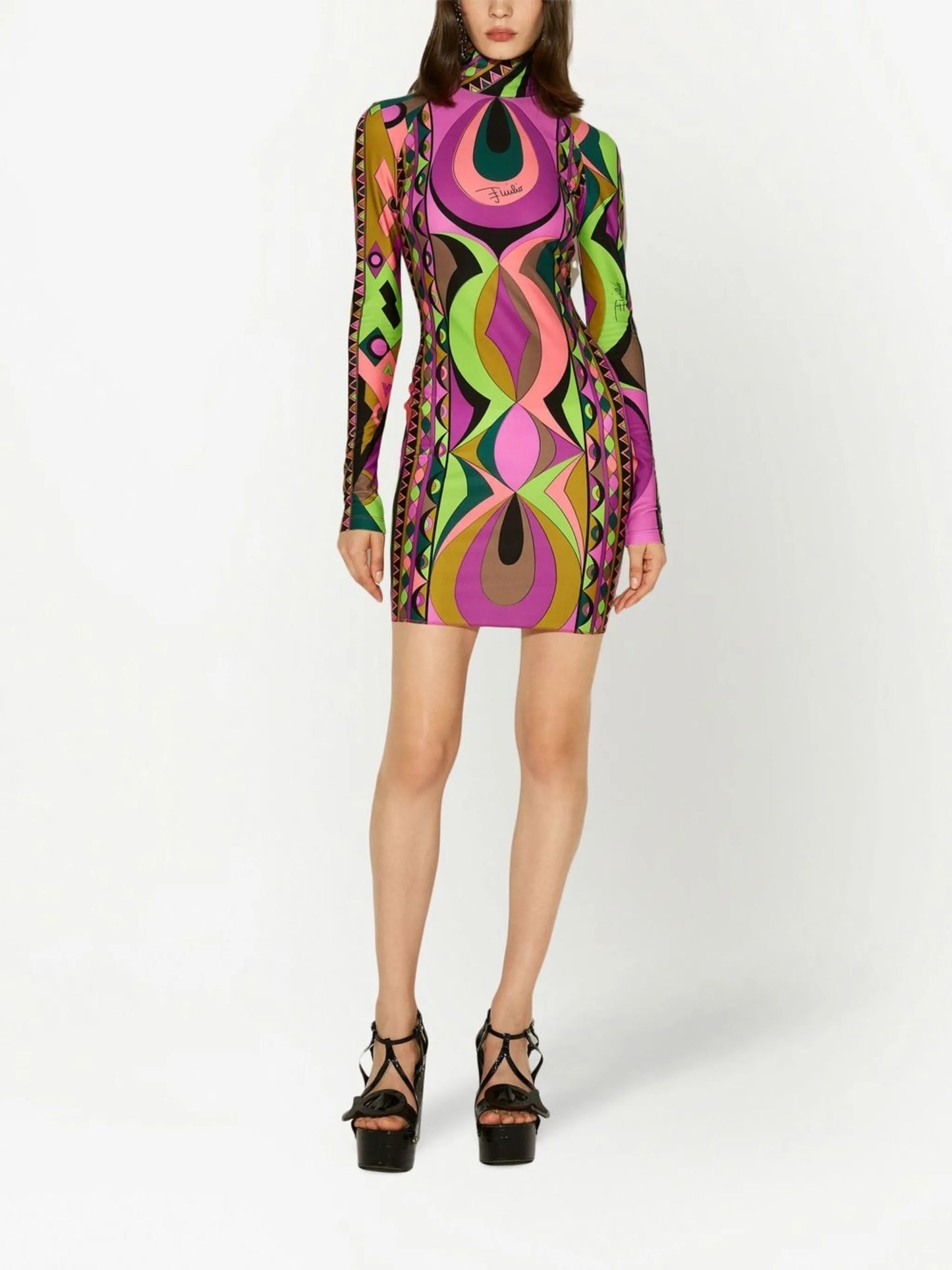 abstract-print high-neck dress