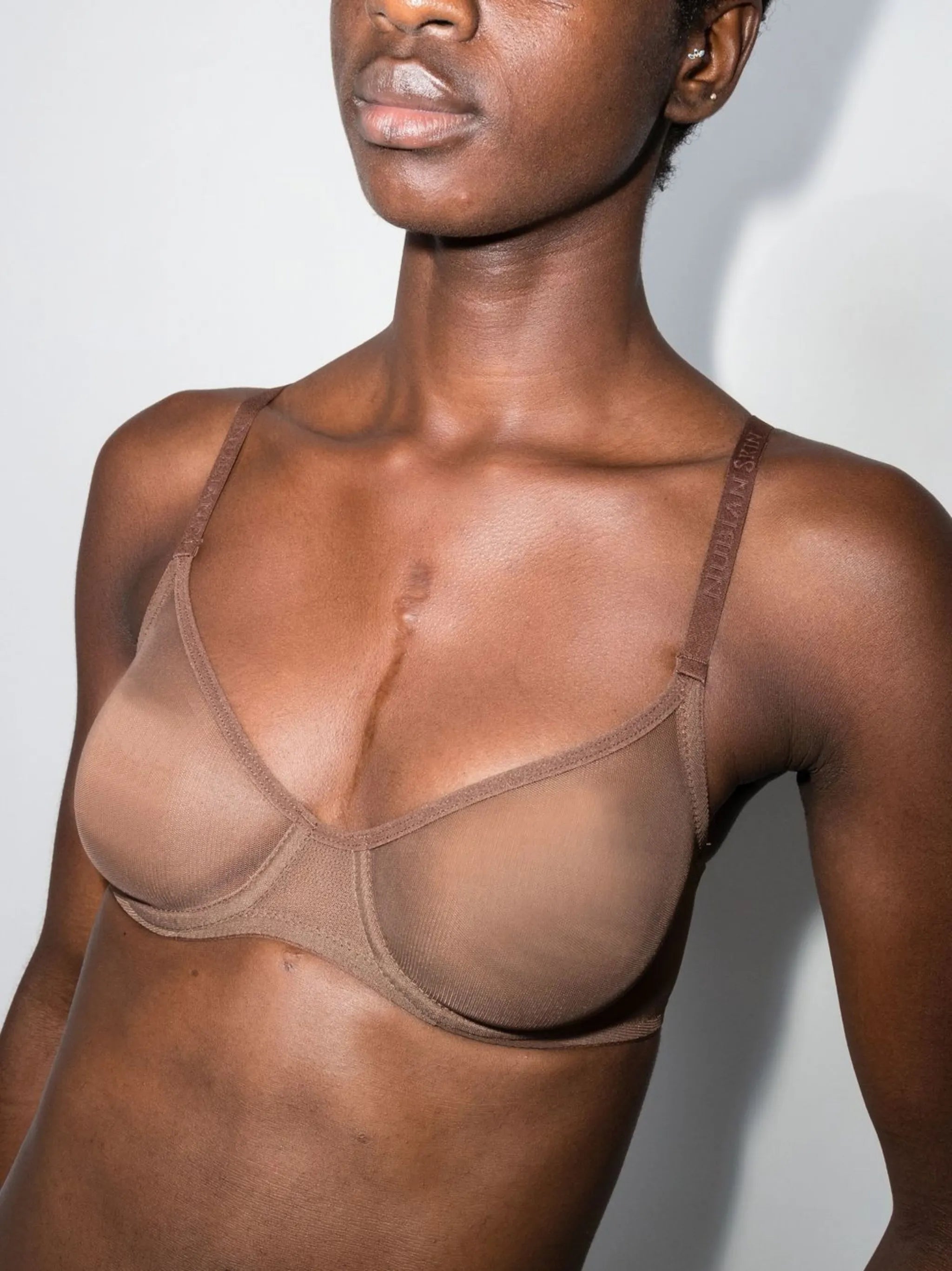 tulle-panel underwire-cup bra