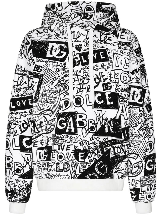 all-over logo-print cotton hoodie