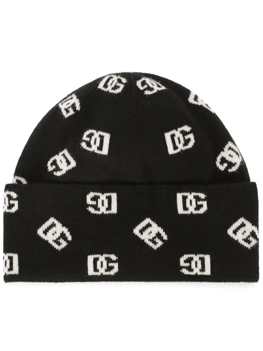 logo-jacquard wool-cashmere beanie