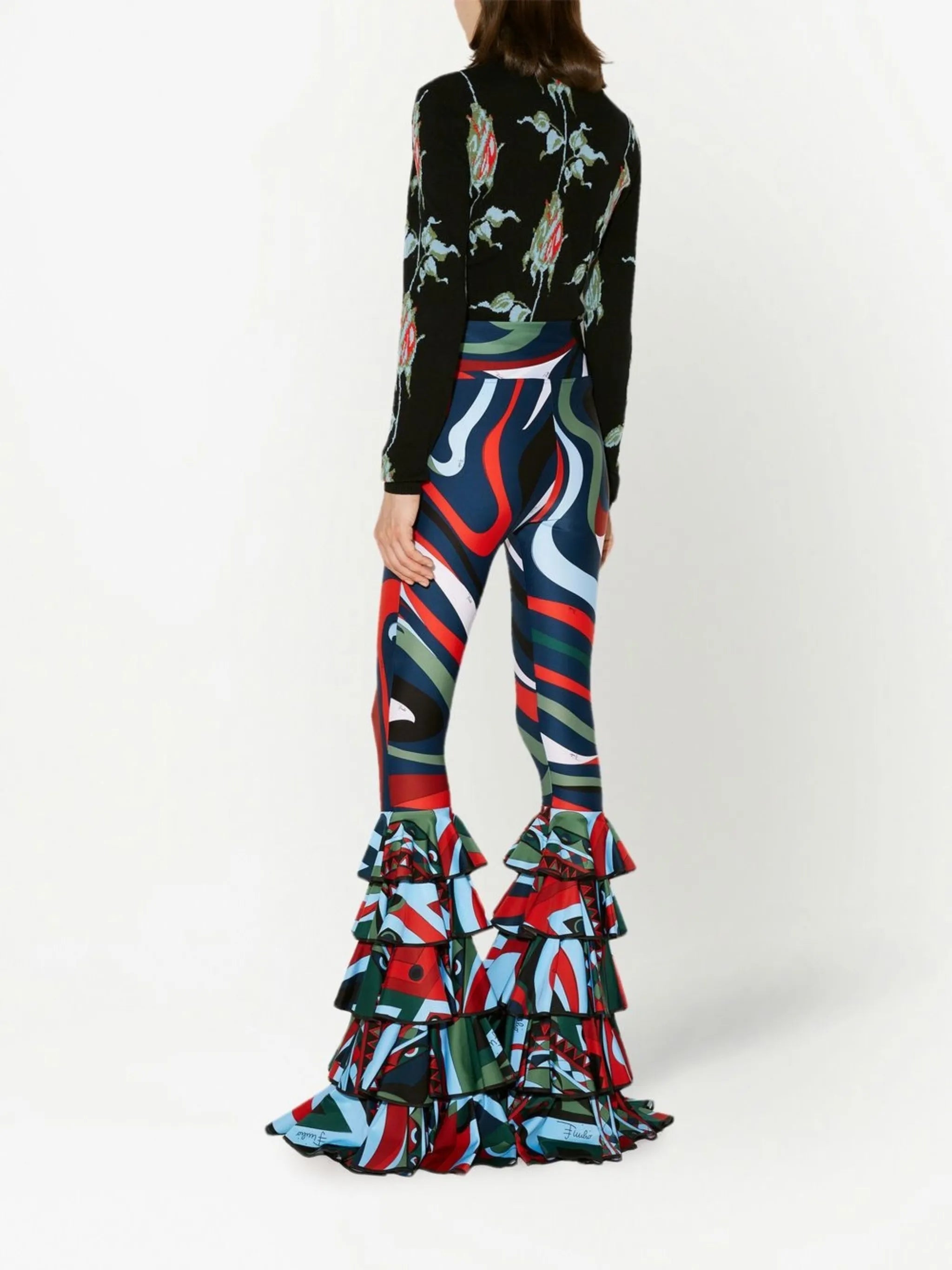 Marmo-print ruffle-detail leggings