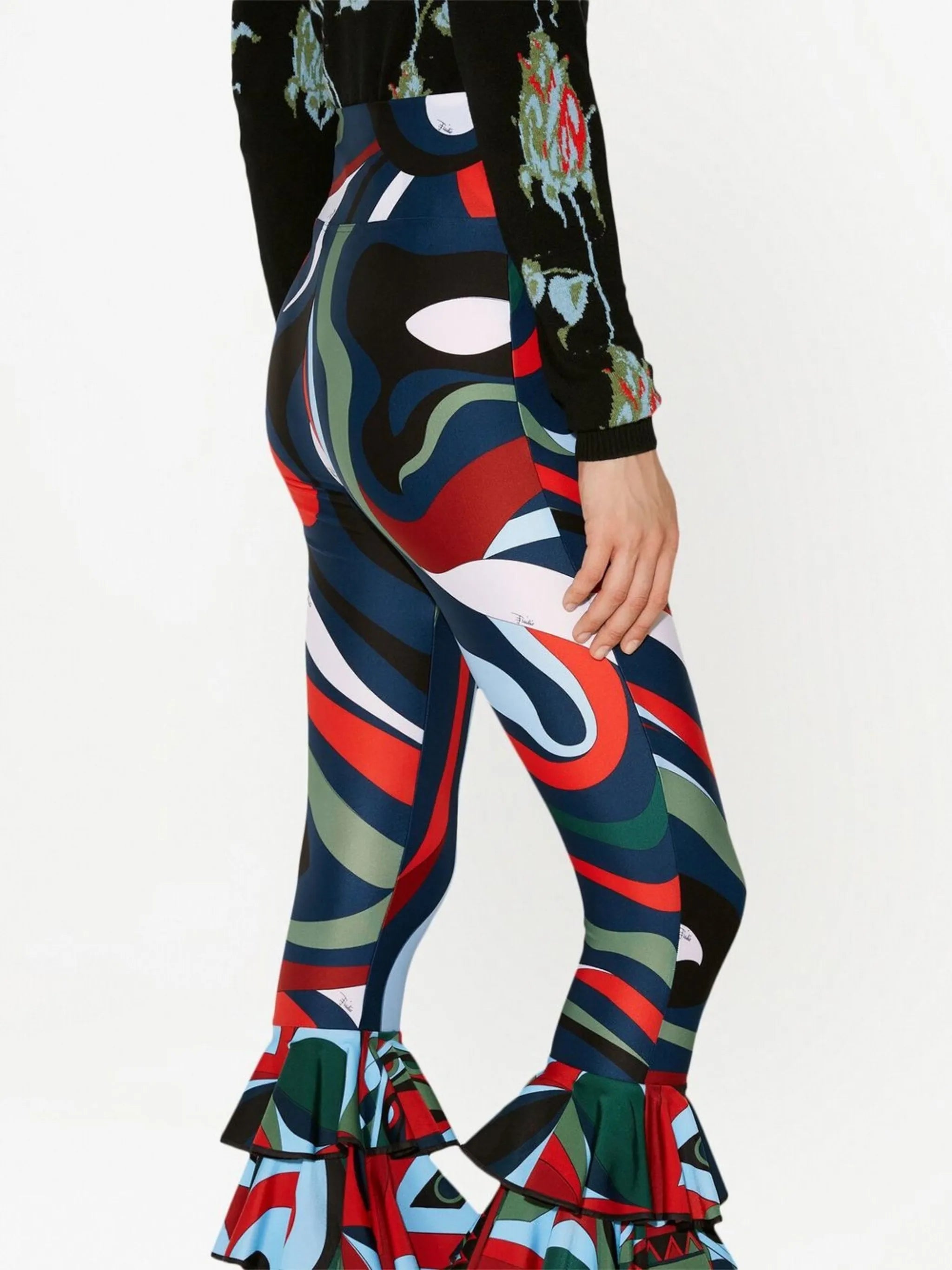 Marmo-print ruffle-detail leggings