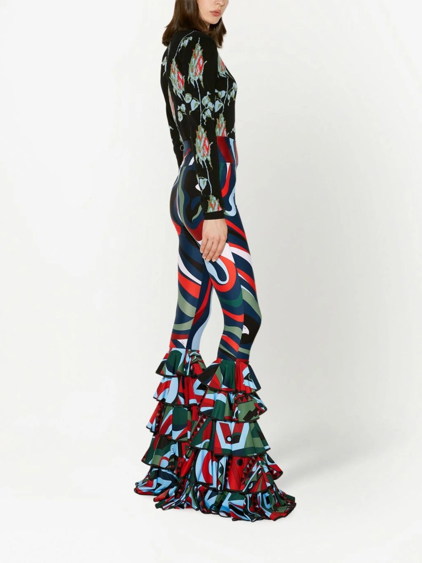 Marmo-print ruffle-detail leggings