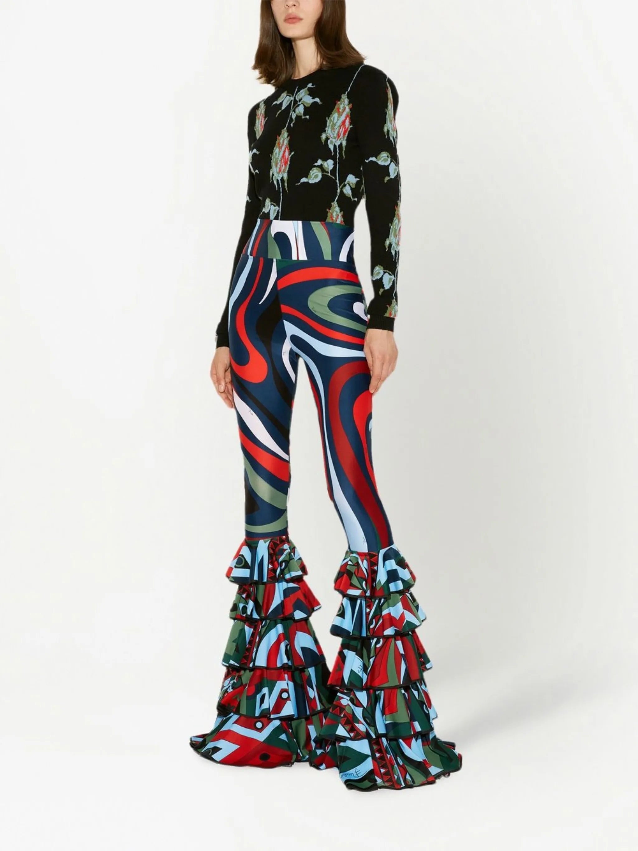 Marmo-print ruffle-detail leggings