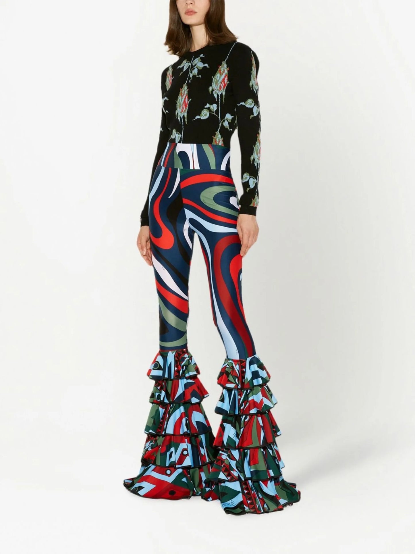 Marmo-print ruffle-detail leggings