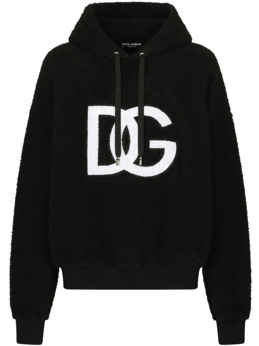 towelling logo-patch hoodie