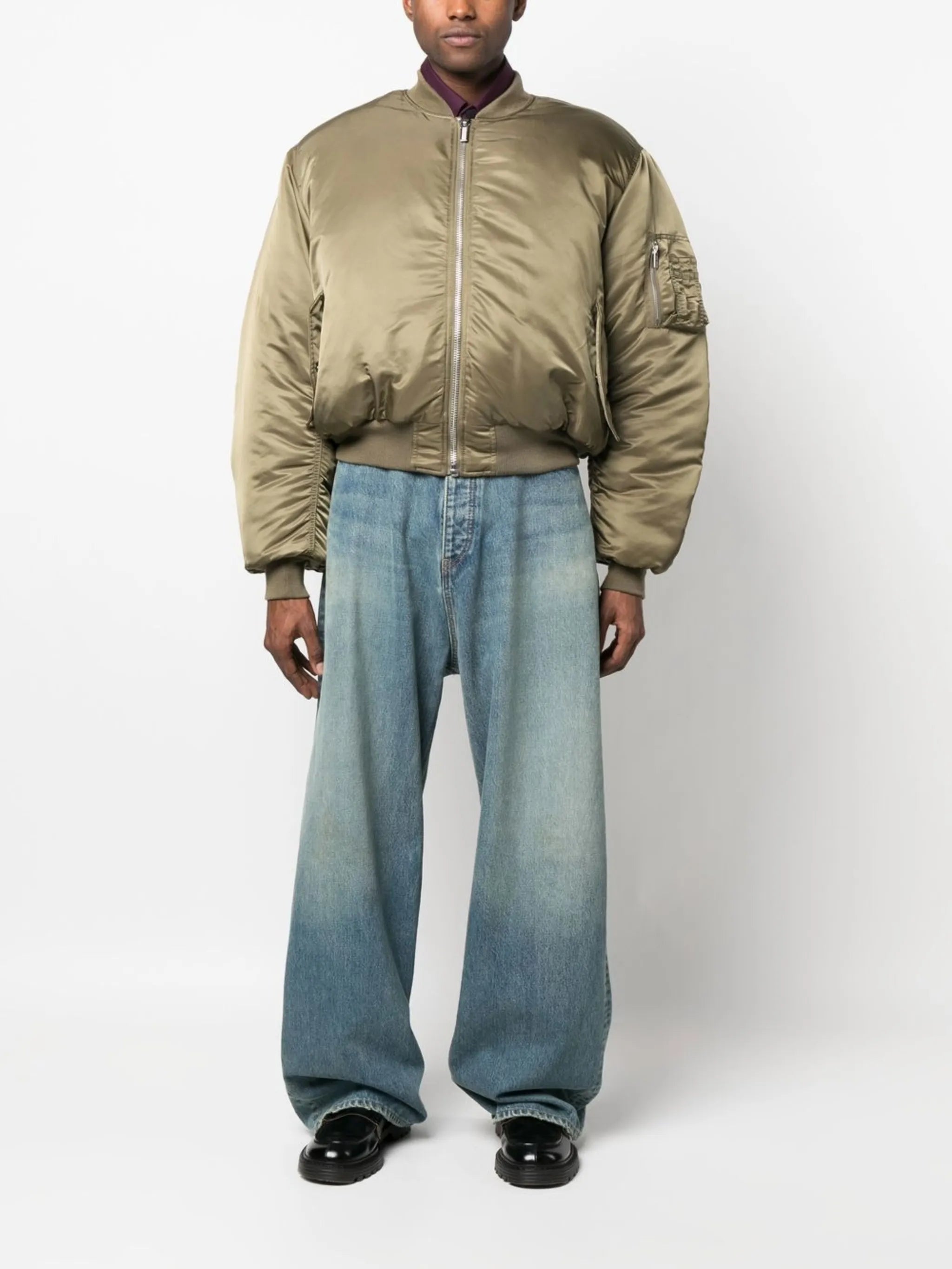 satin baseball-collar bomber jacket