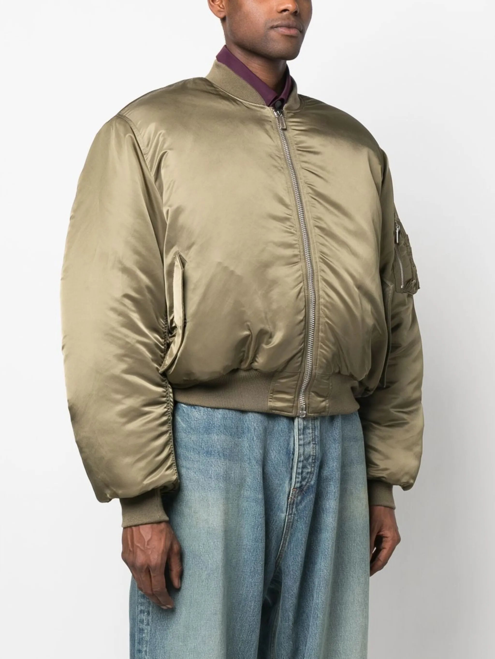 satin baseball-collar bomber jacket
