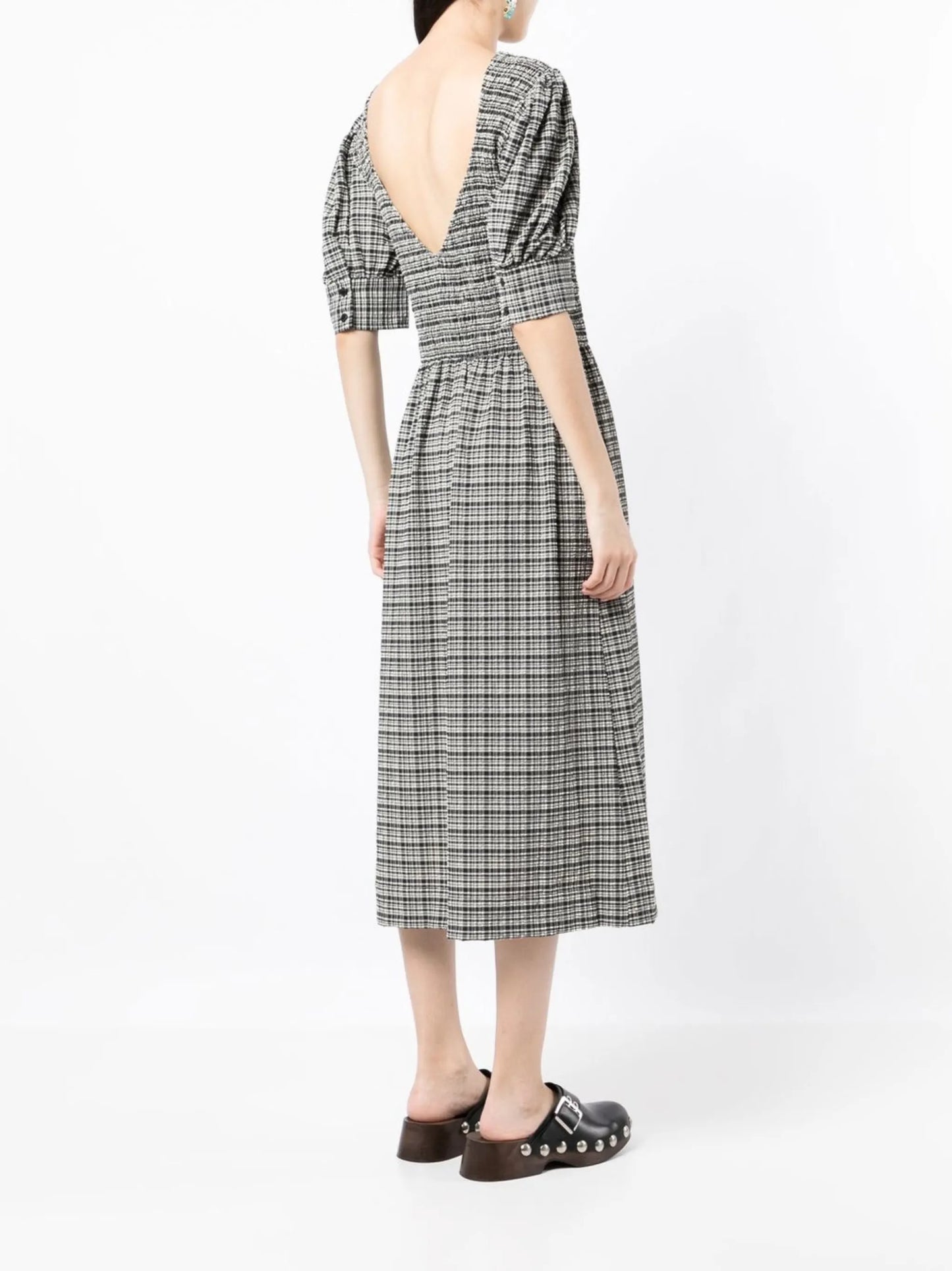 check-pattern maxi dress