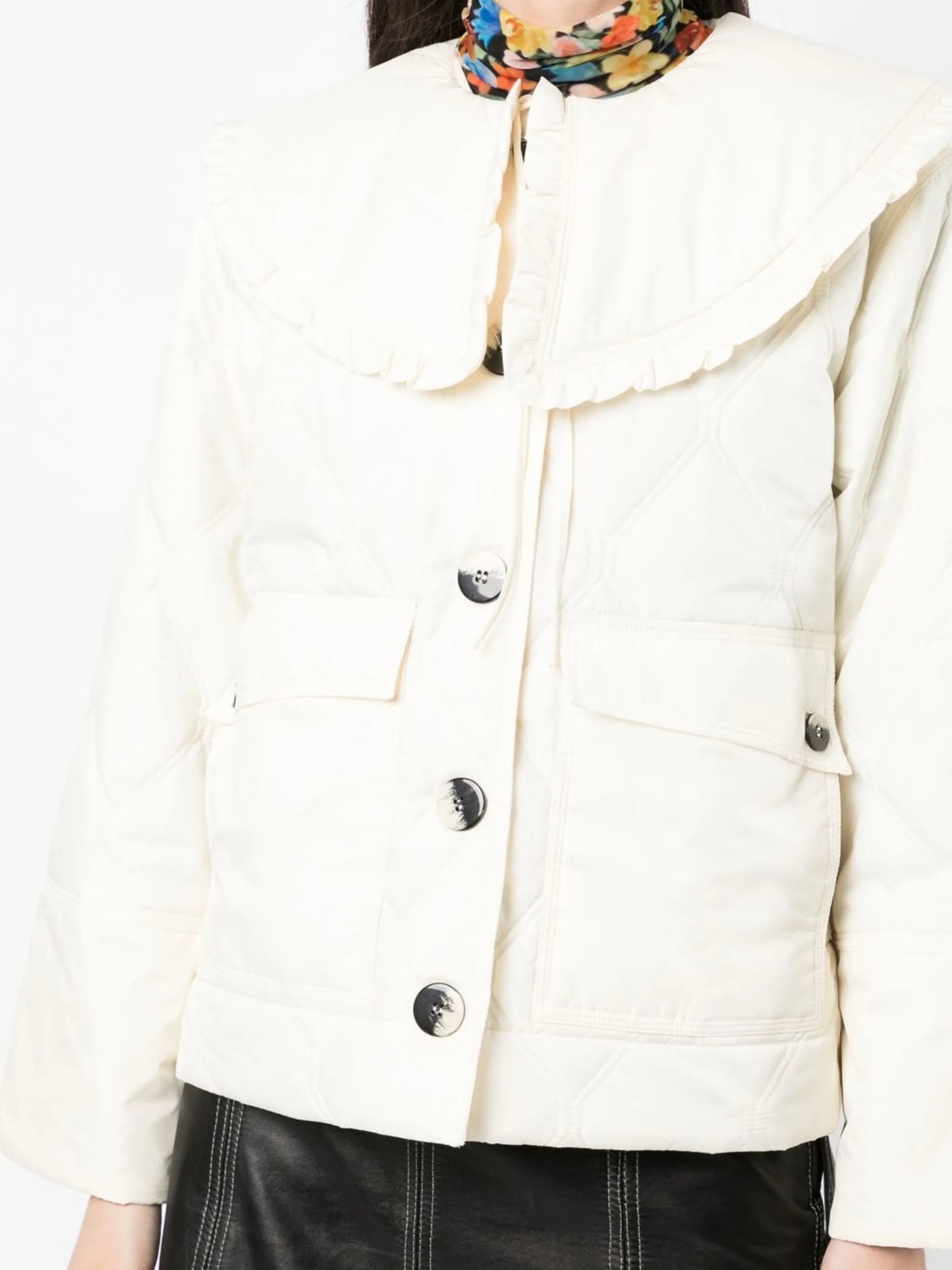 quilted frilled-collar jacket