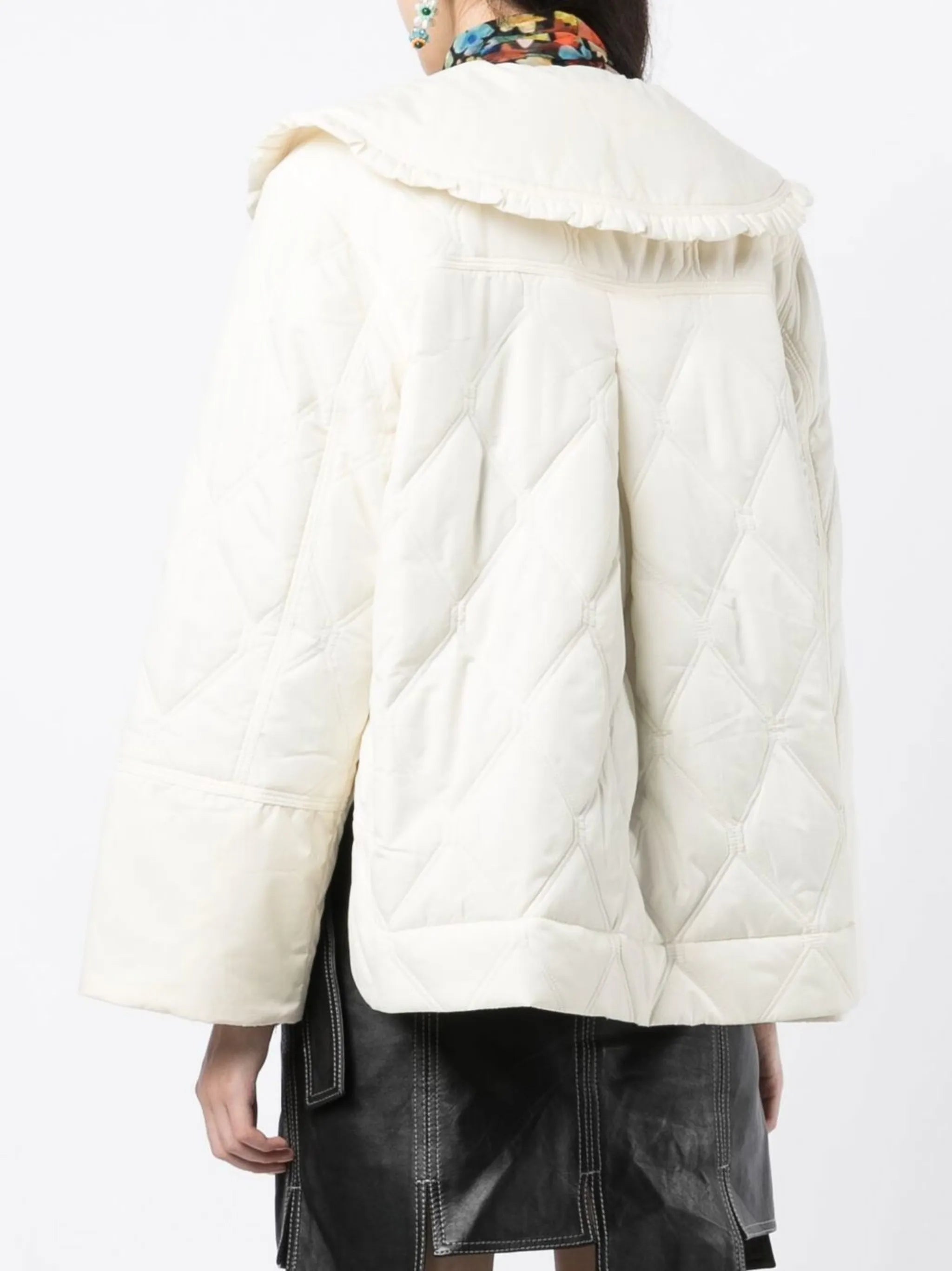 quilted frilled-collar jacket