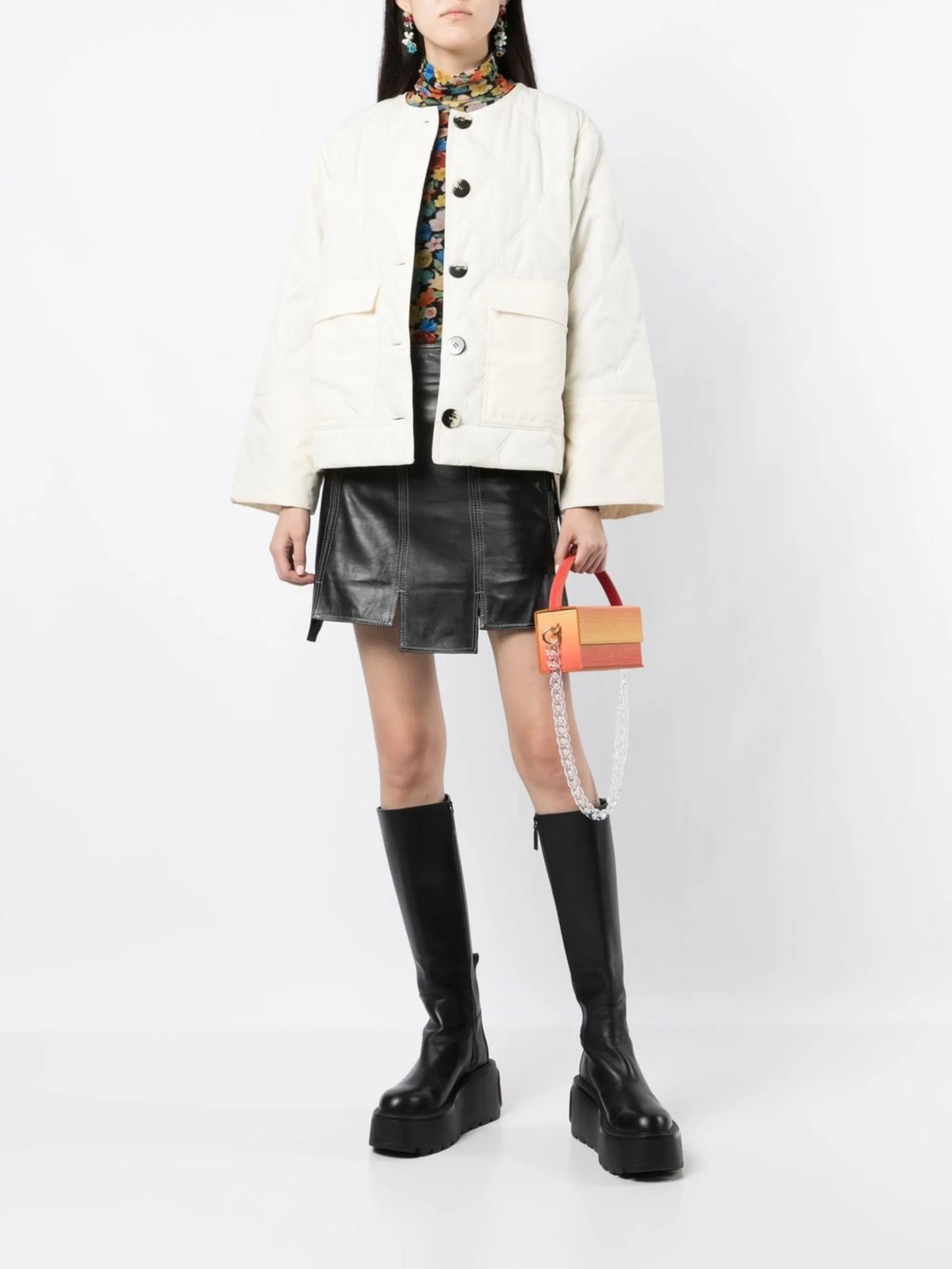 quilted frilled-collar jacket